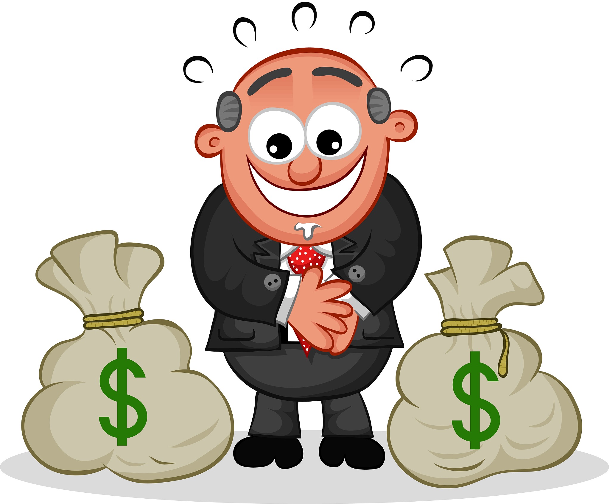 boss cartoon with money bags