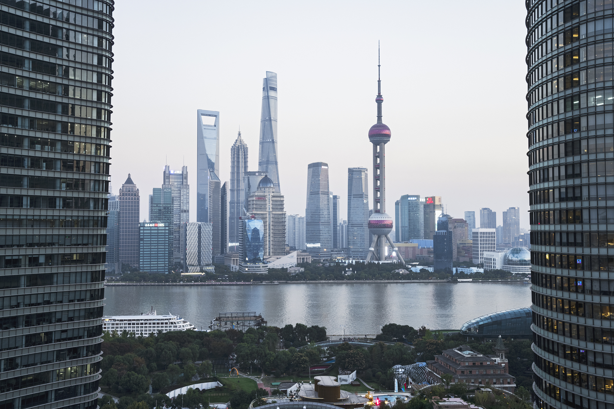 elevated view of shanghai at dusk