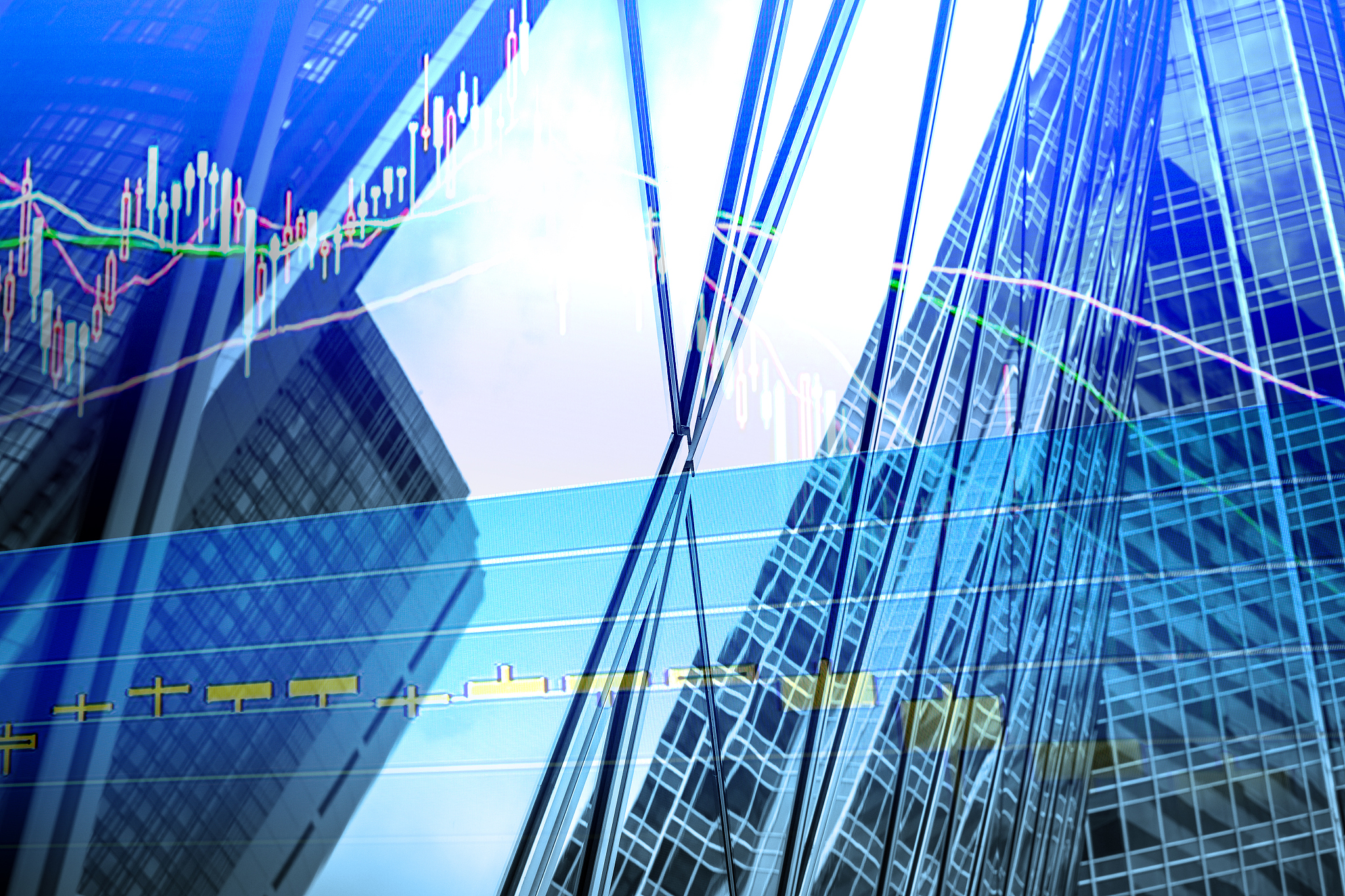 perspective stock market index with modern building in backgroun
