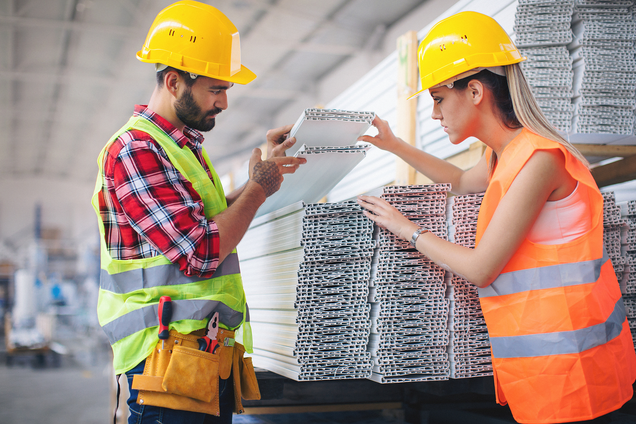workers in modern pvc factory at work