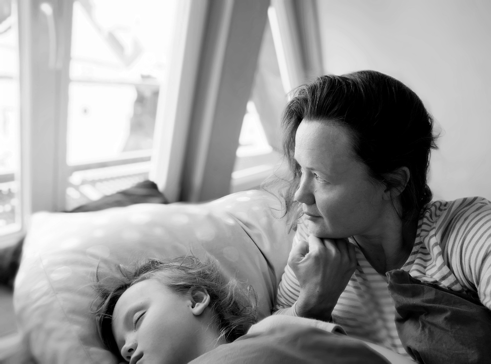 close-up of mother and daughter at home