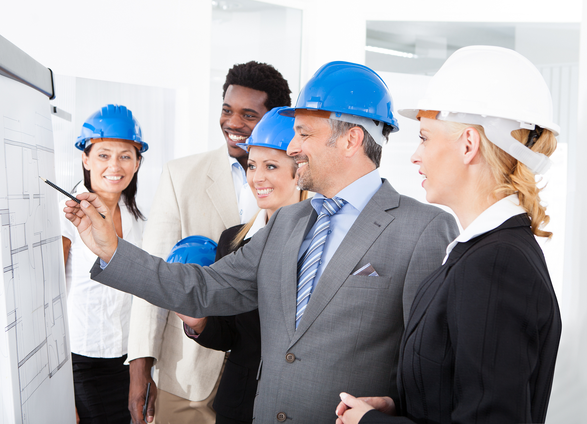 architects working on blueprint