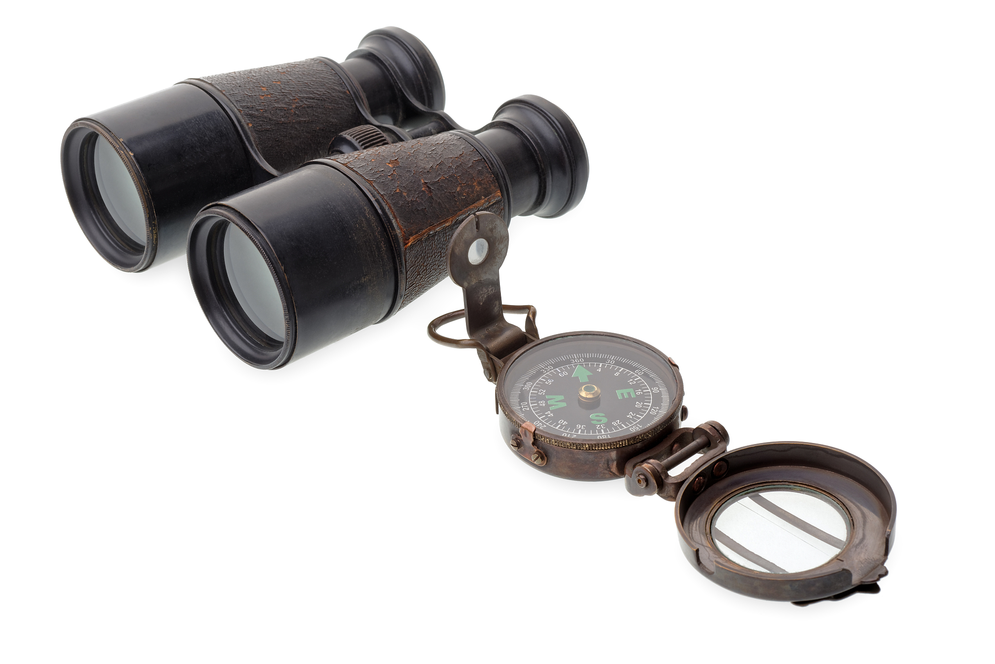 old compass and binocular