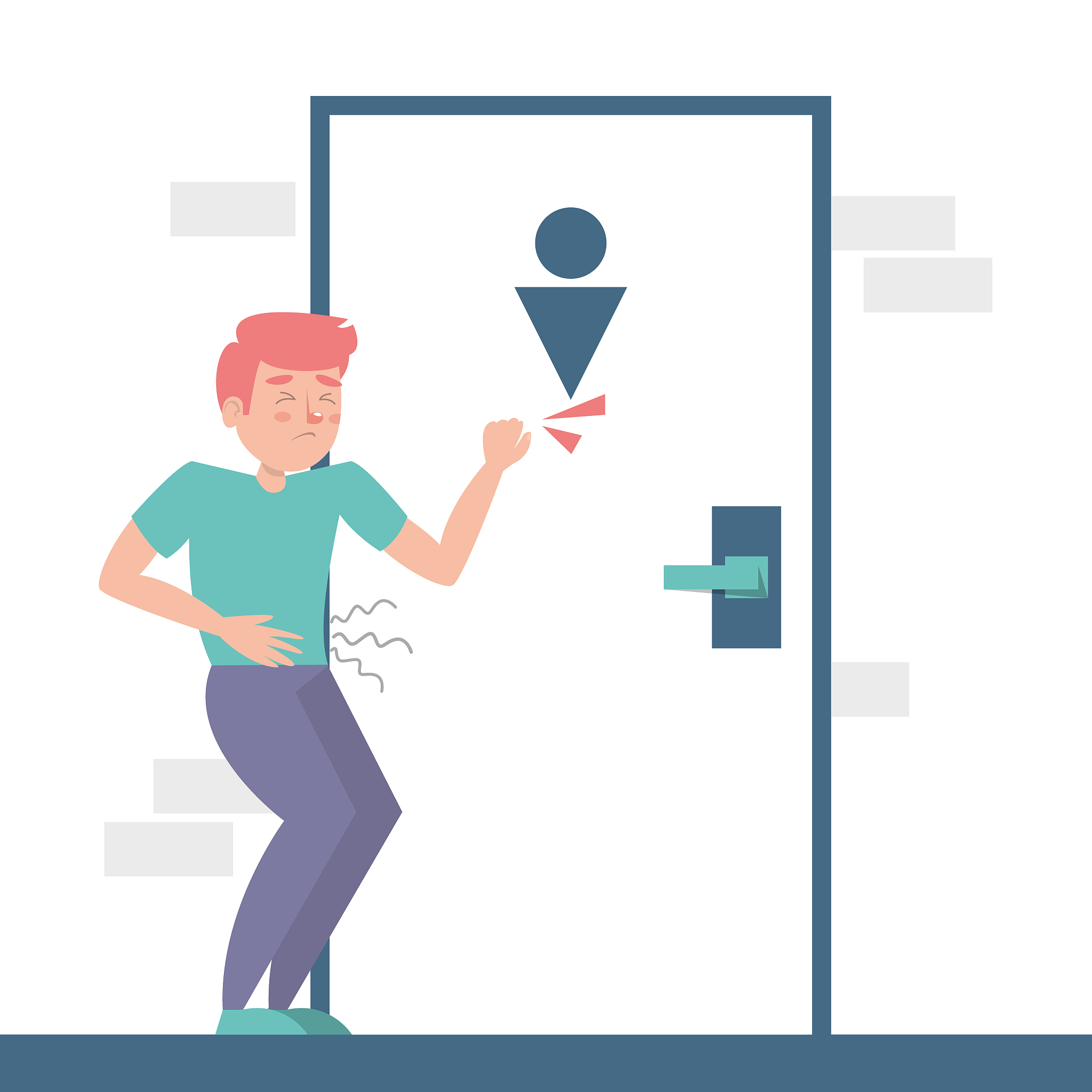 child with a diarrhea waiting at the toilet door