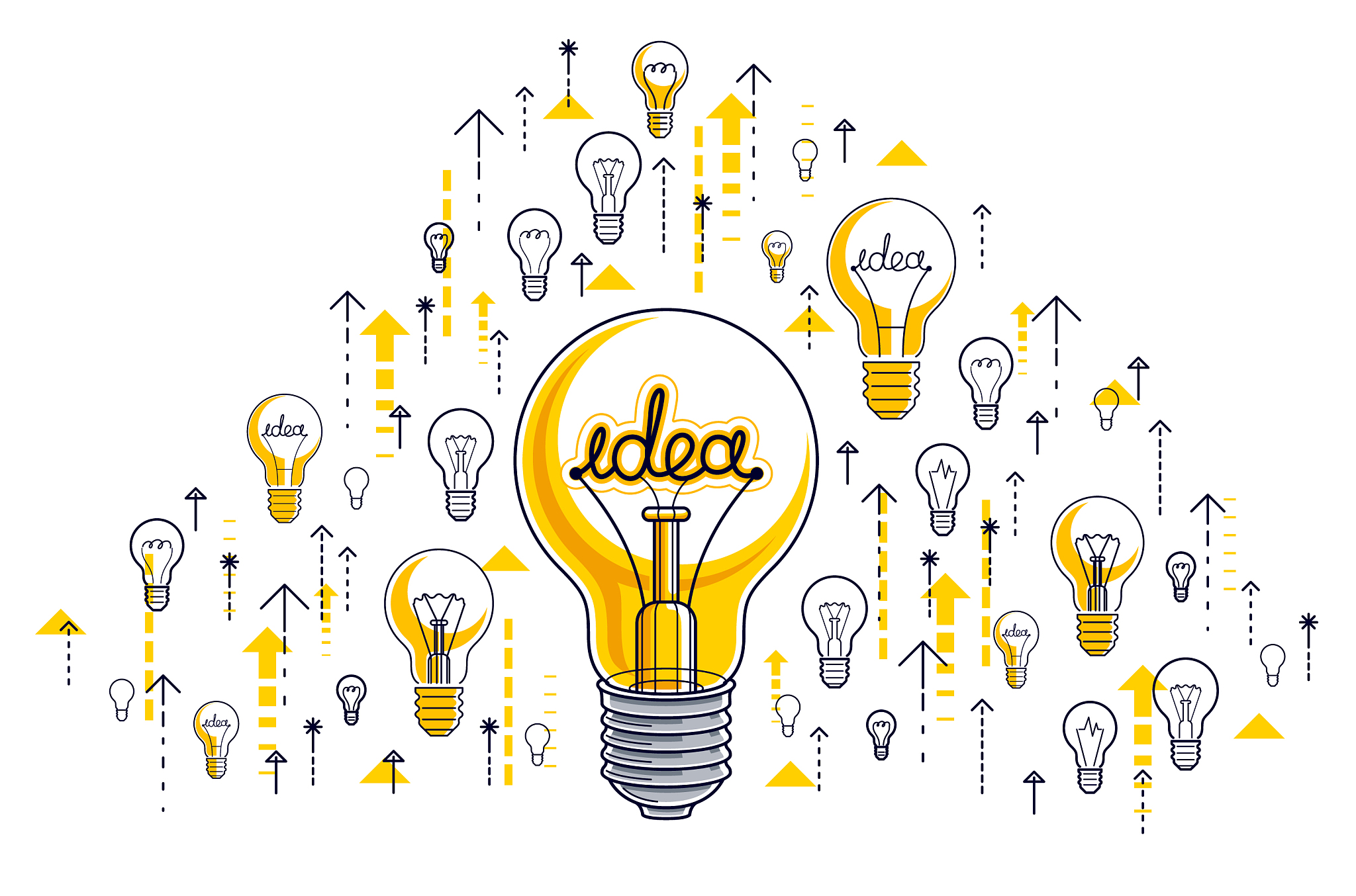 shining light bulb and set lightbulb icons