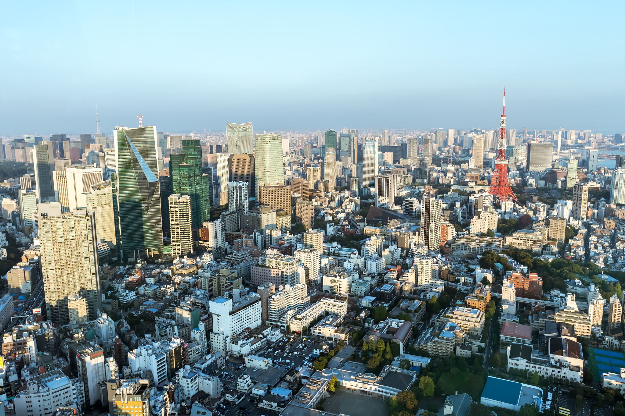 tokyo city cityscape aerial with tokyo tower and skyscrapers und