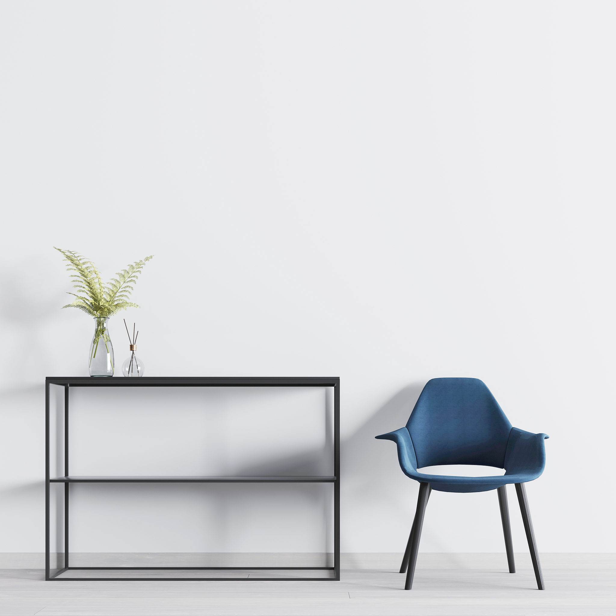 modern interior with empty wall for mock-up with shelves with de