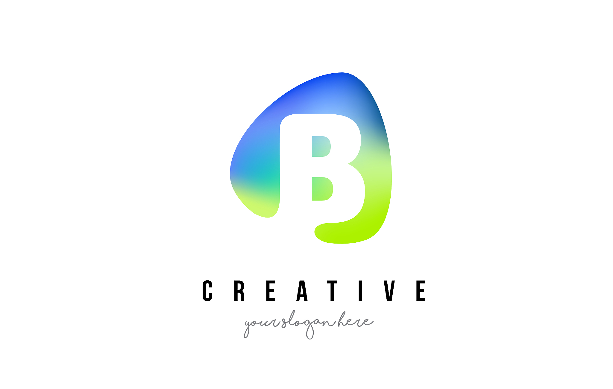 b letter logo design with oval green blue shape