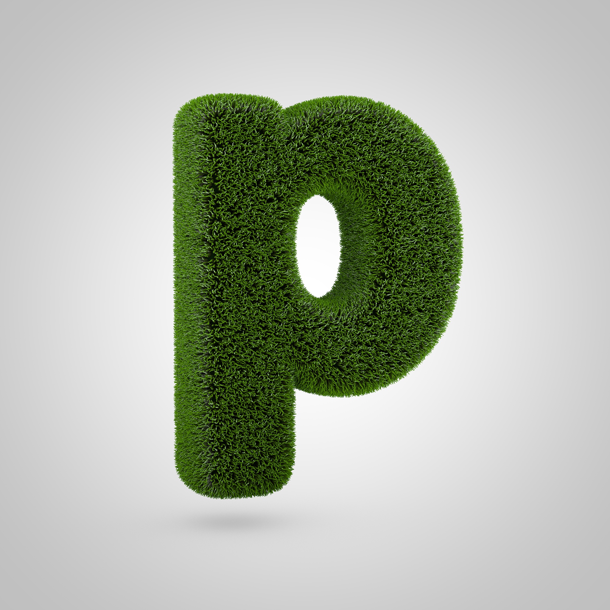 green moss lowercase letter p isolated on white background