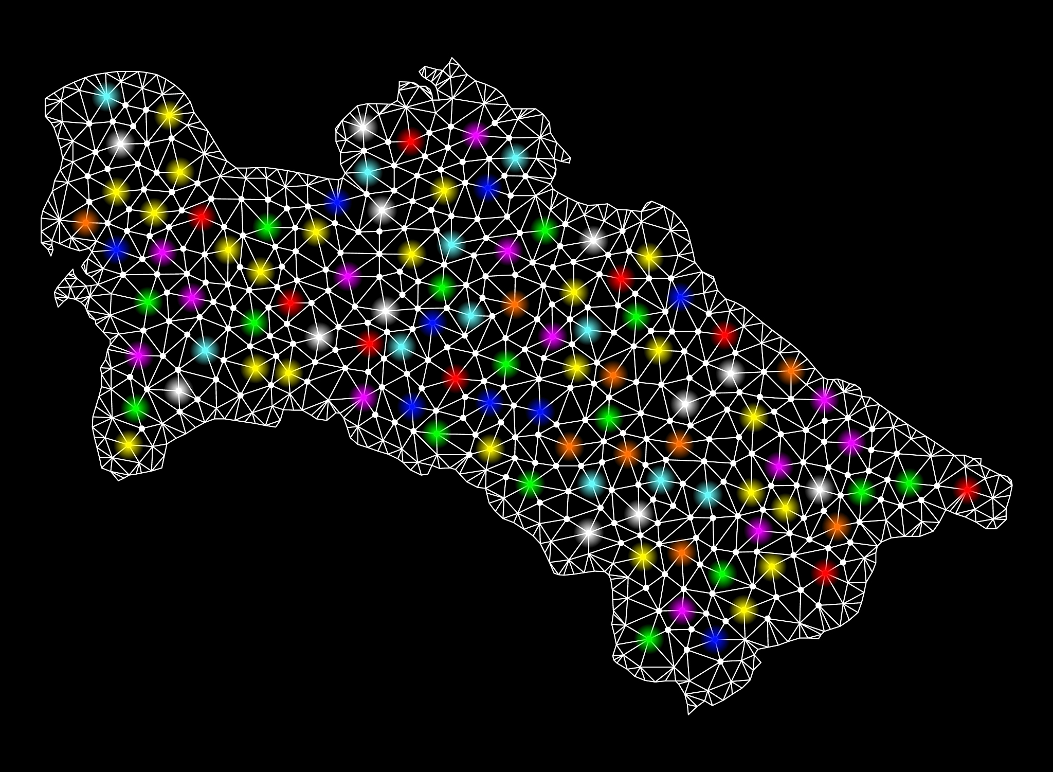 mesh network map of turkmenistan with colorful