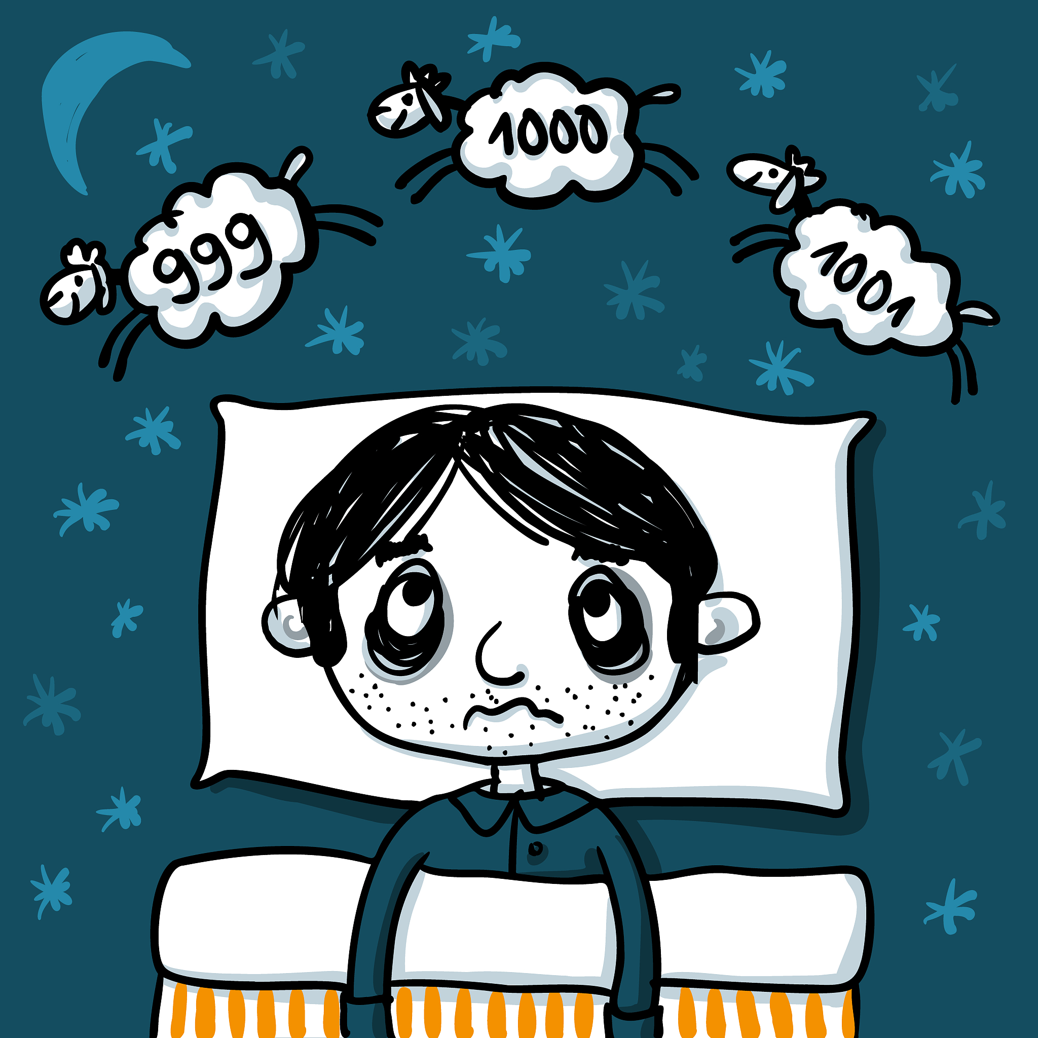 insomnia - woman at night who cannot fall asleep is counting she