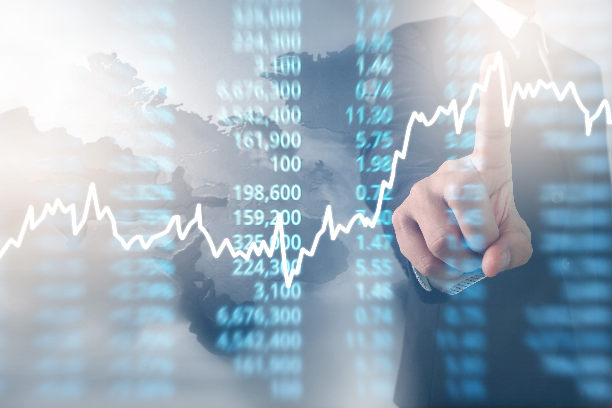 analysing illustrated chart stock market financial data on  scre