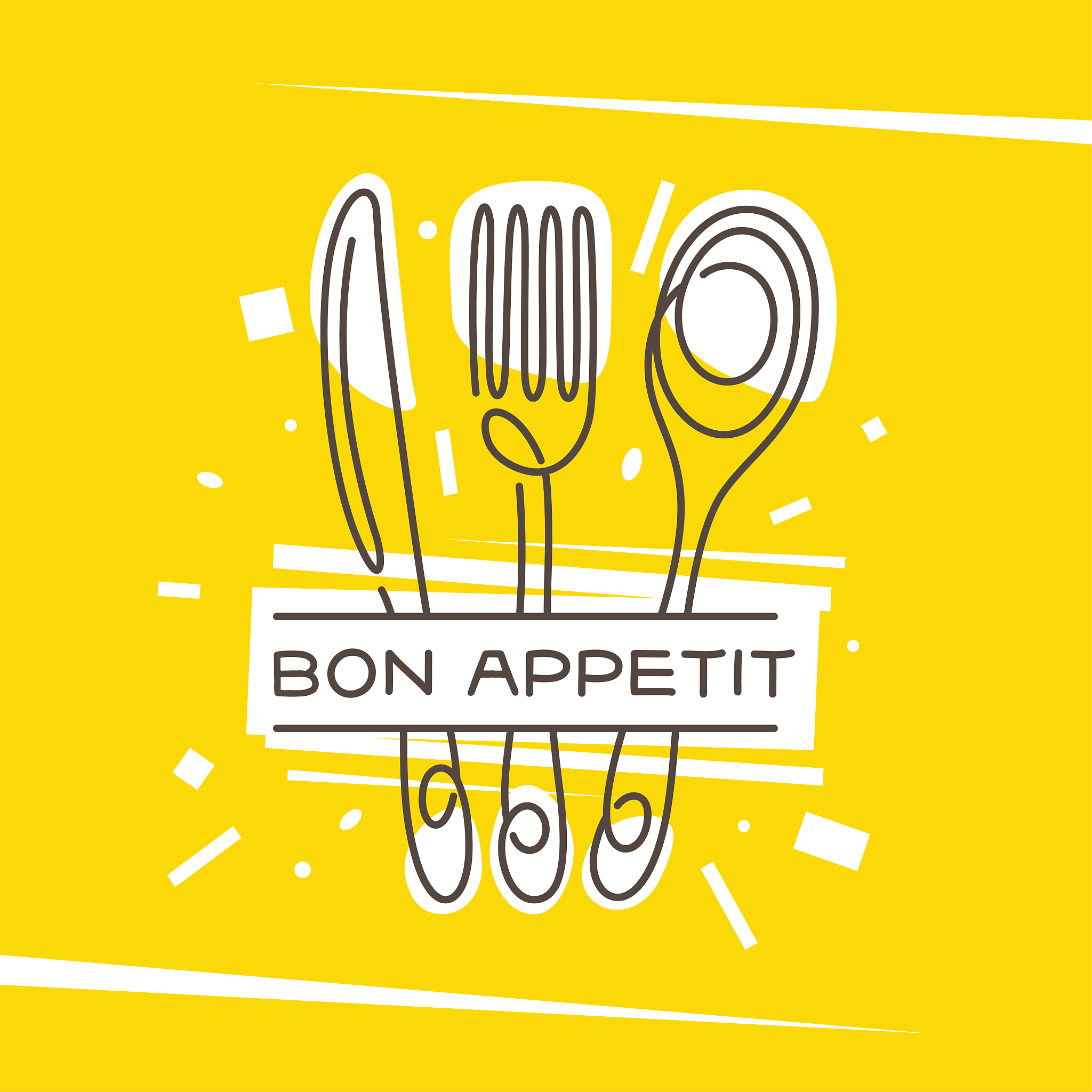 bon appetit kitchen monoline style poster. vector illustration.