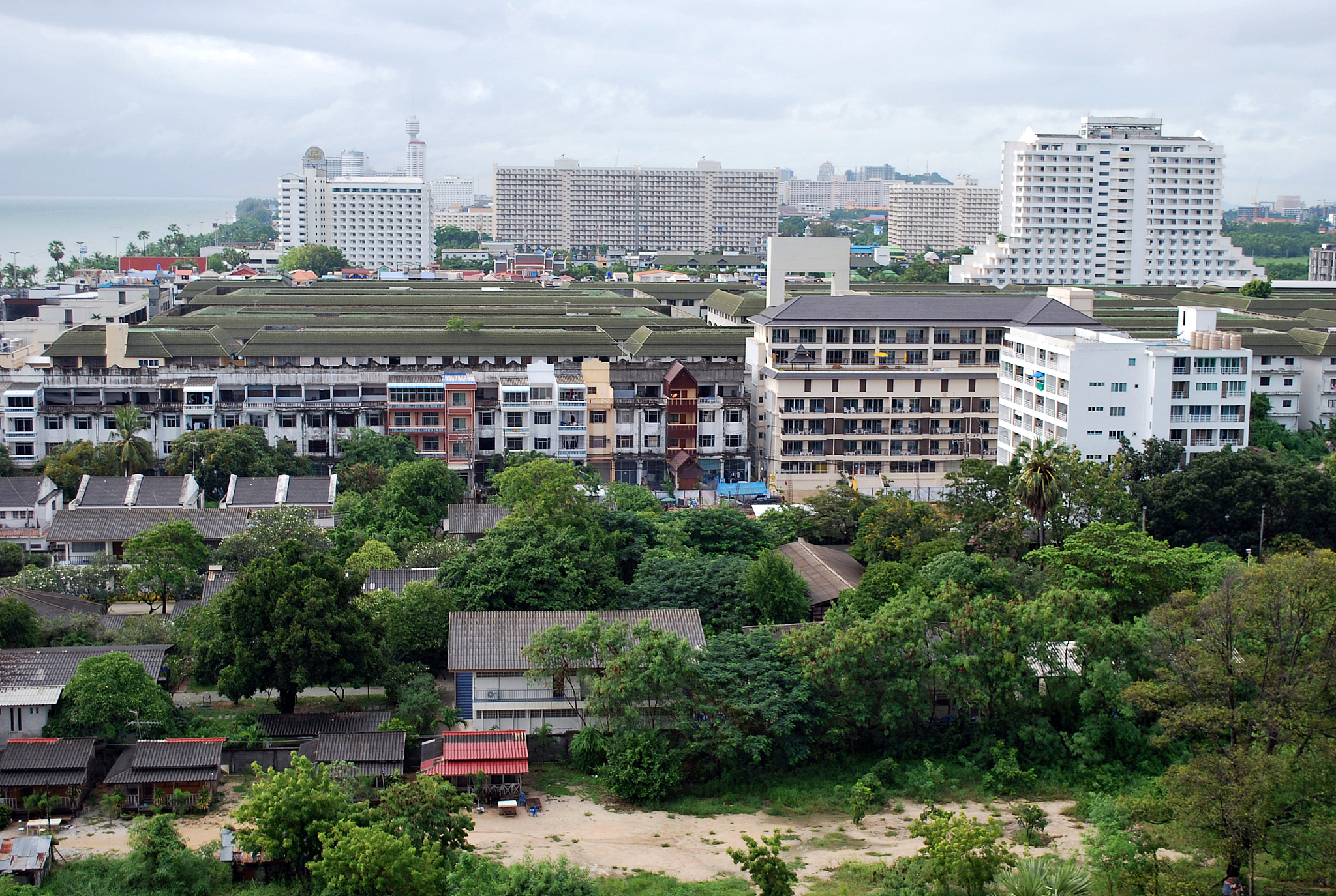 aerial cityscape view of buildings in jomtien beach pattaya, tha