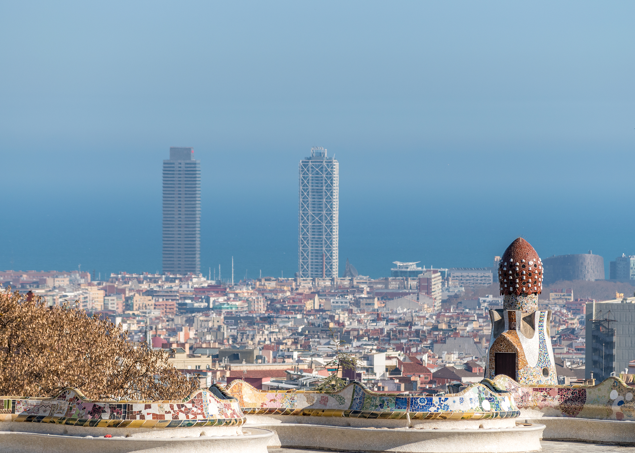 view of the city from park guell in barcelona. spain.