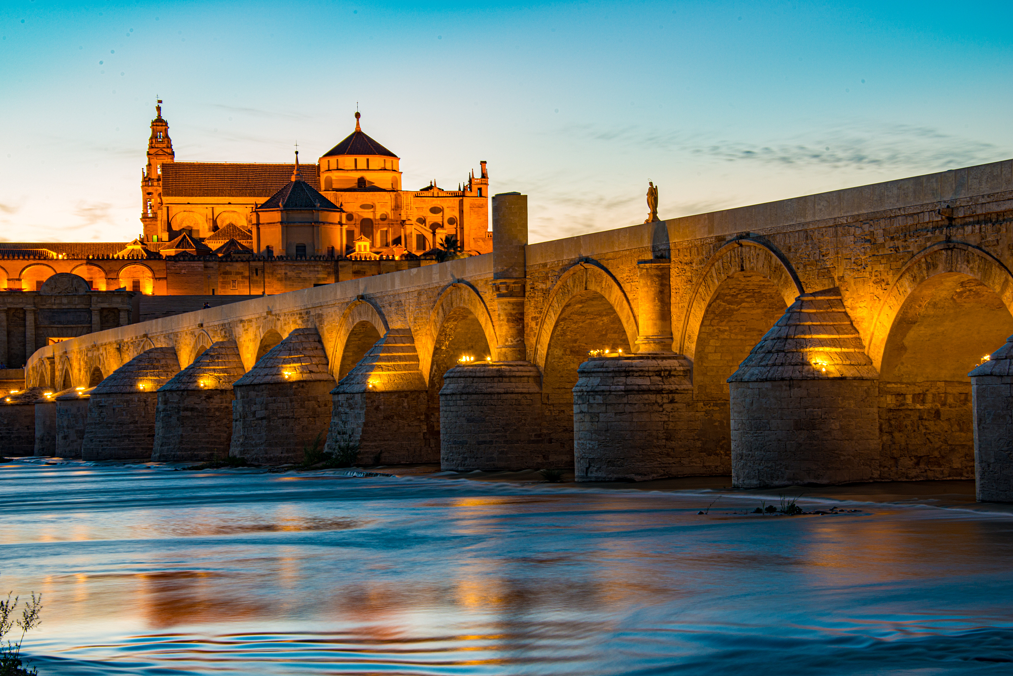 mosque-cathedral and roman bridge of cordoba, andalusia, spain