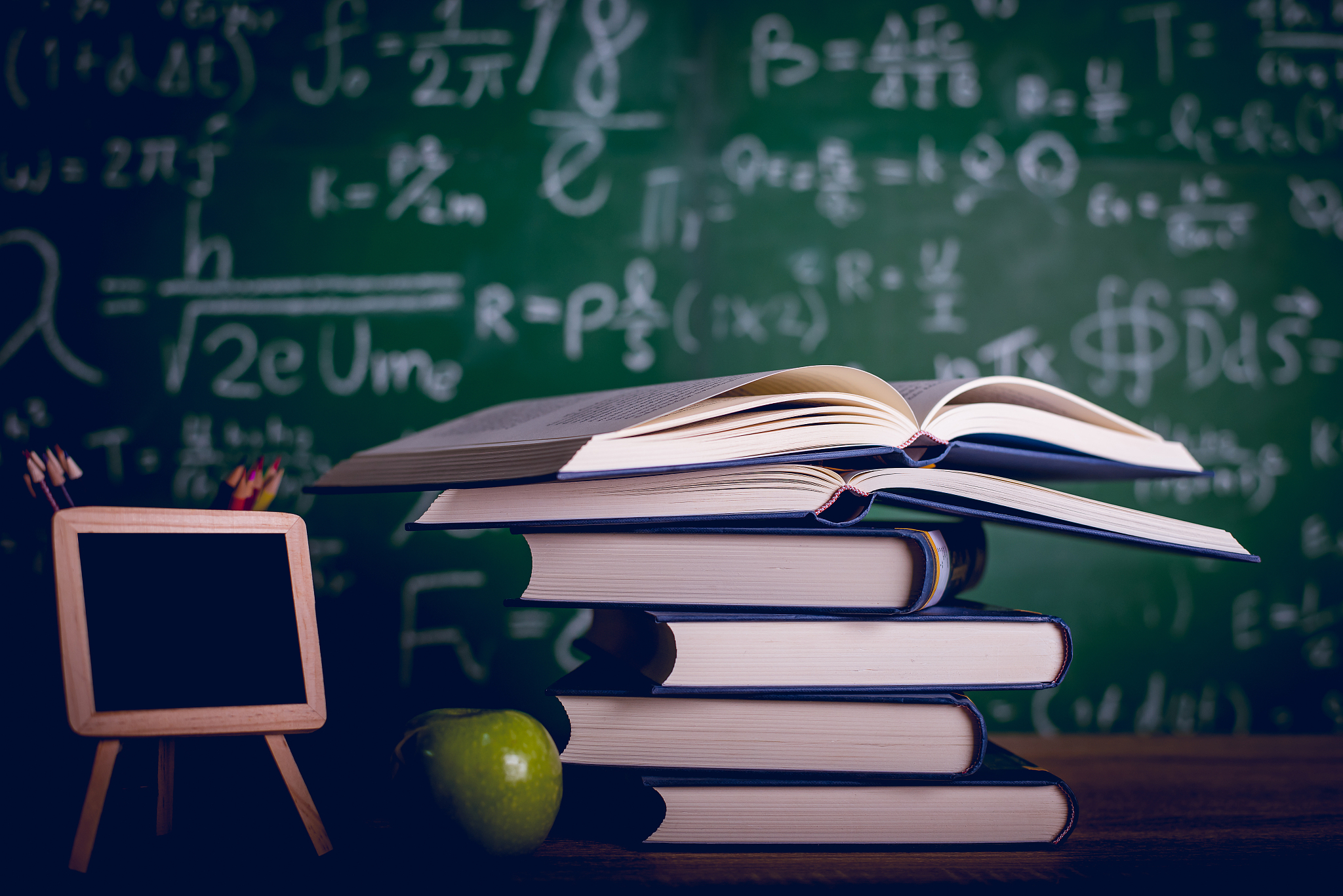 educational equipment, boards and books education concept with c