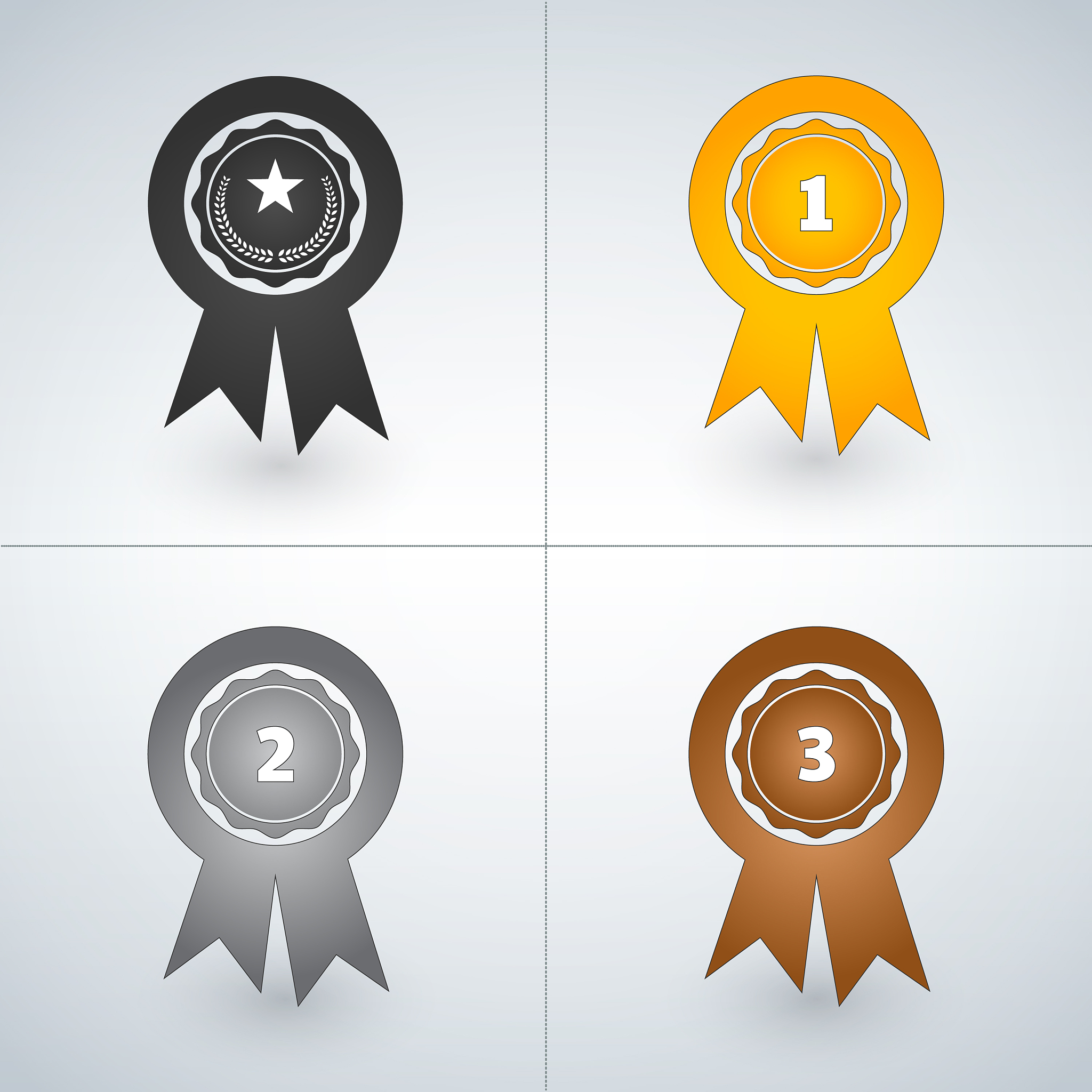 champions gold silver and bronze award badges