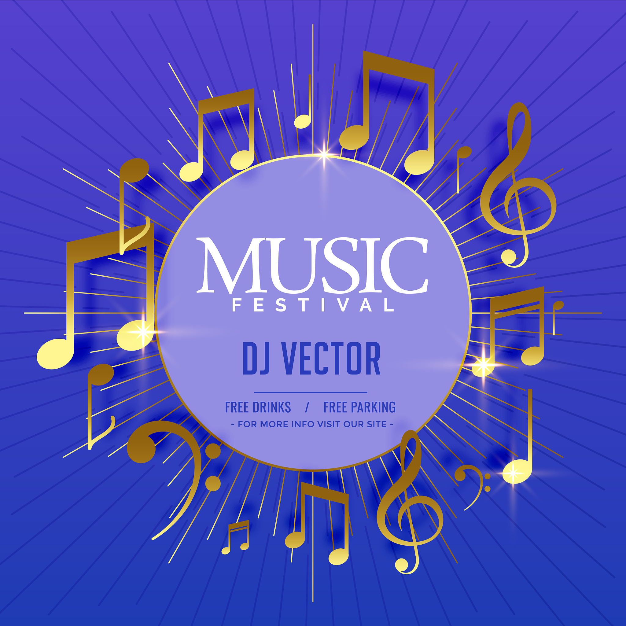 musical flyer template with golden sound notes