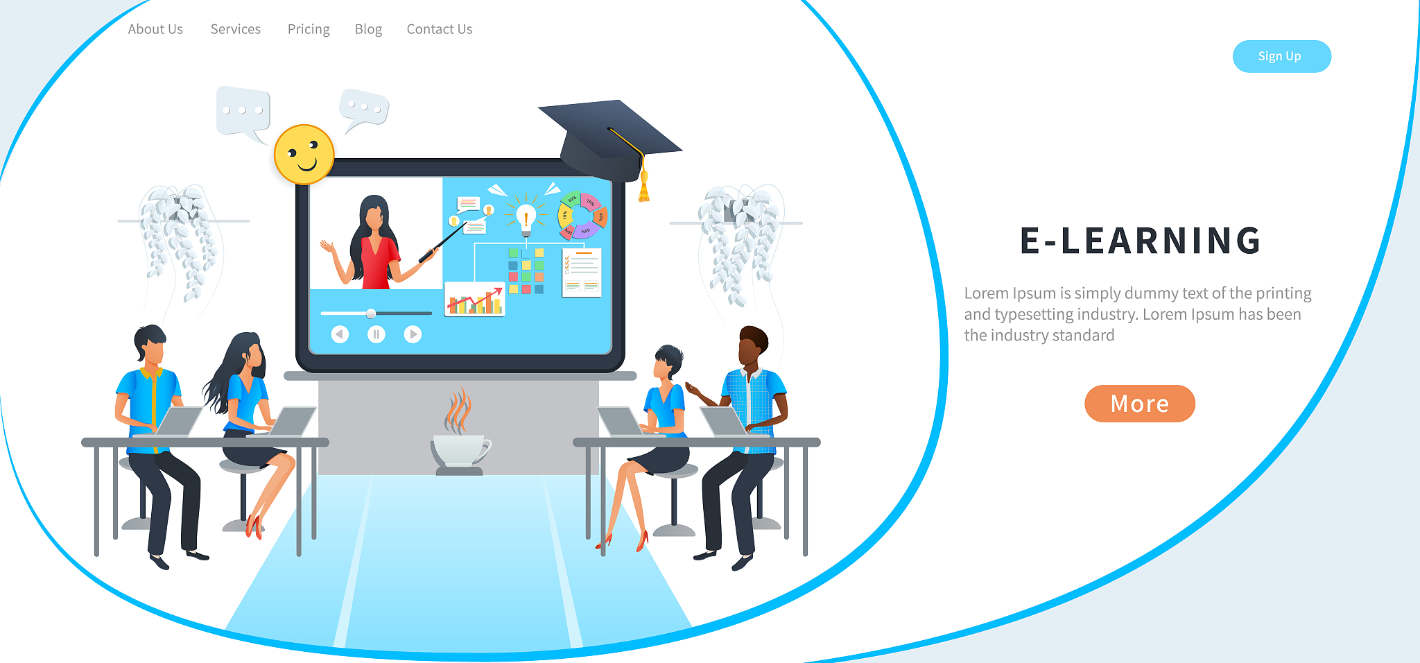 vector illustration, flat style - online education, distance lea