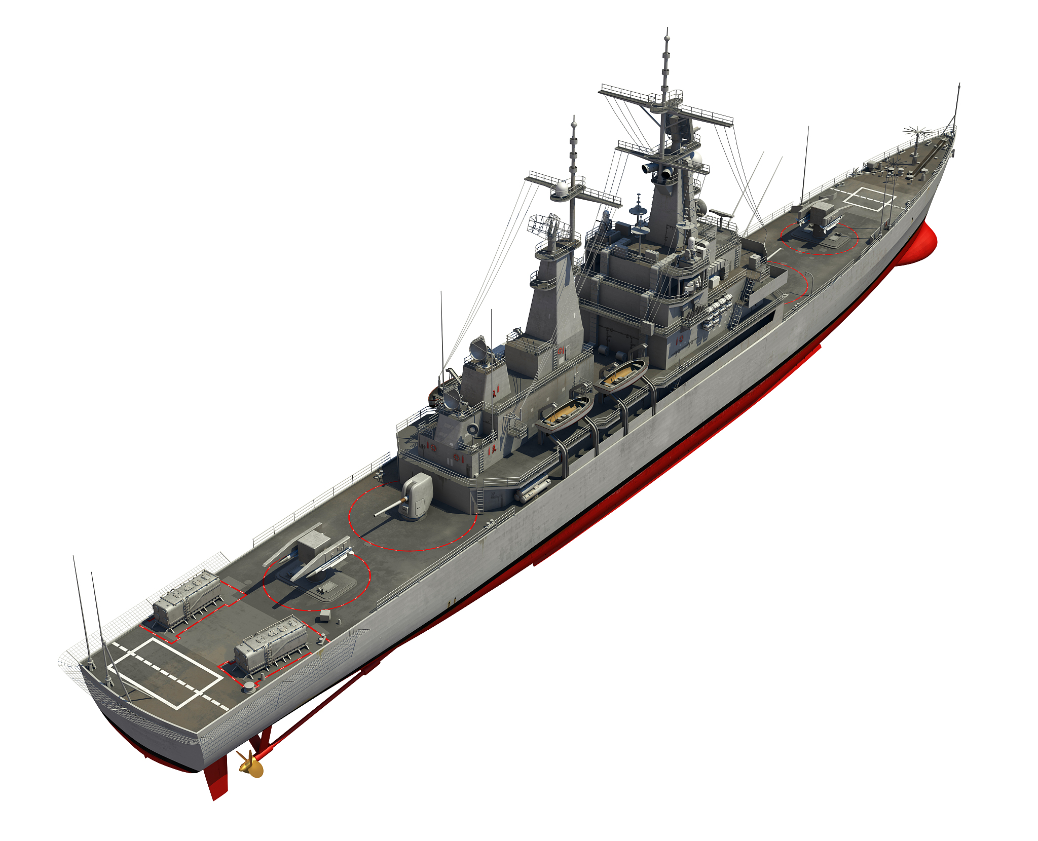 modern warship over white background