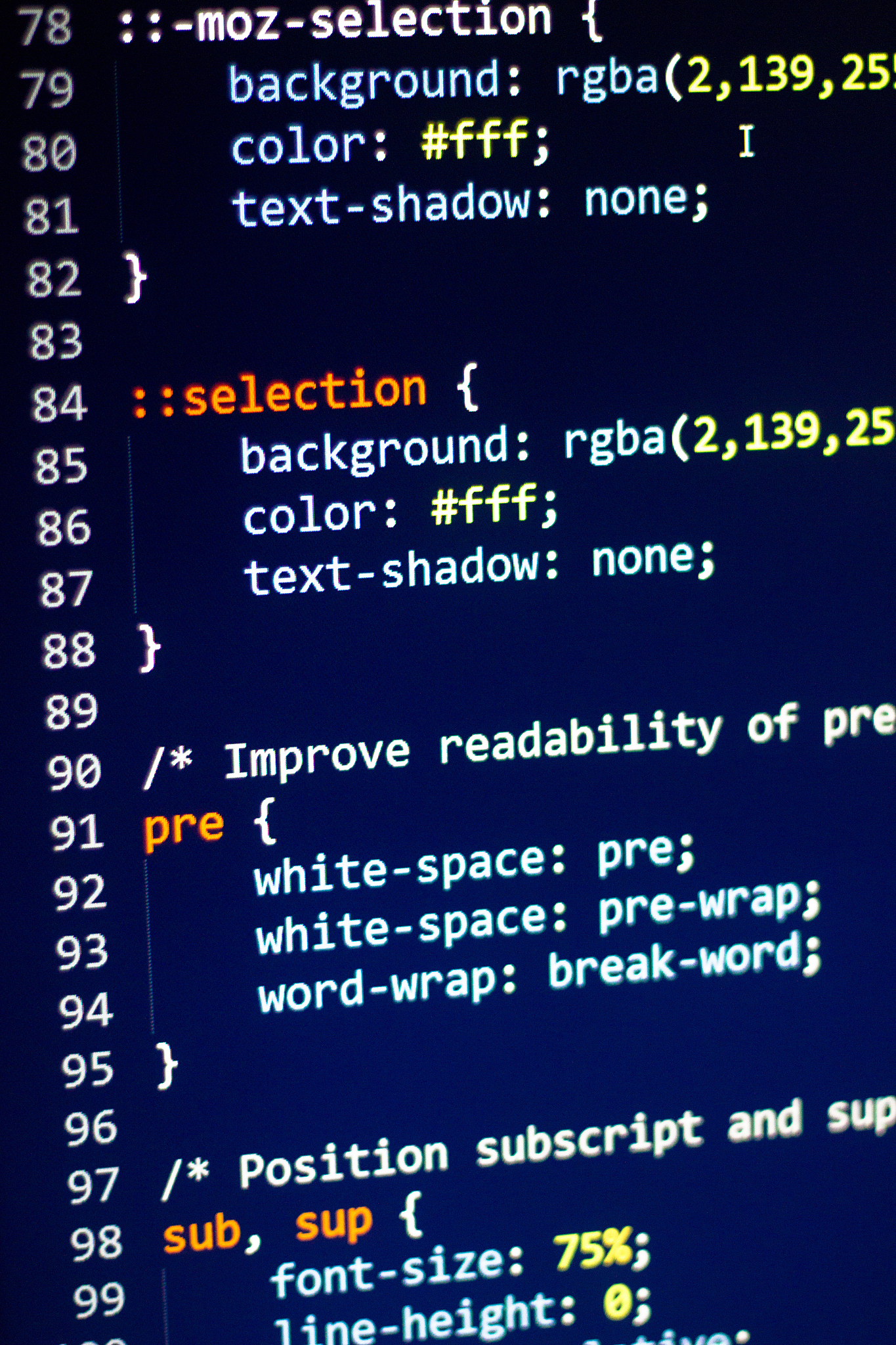css code on the screen