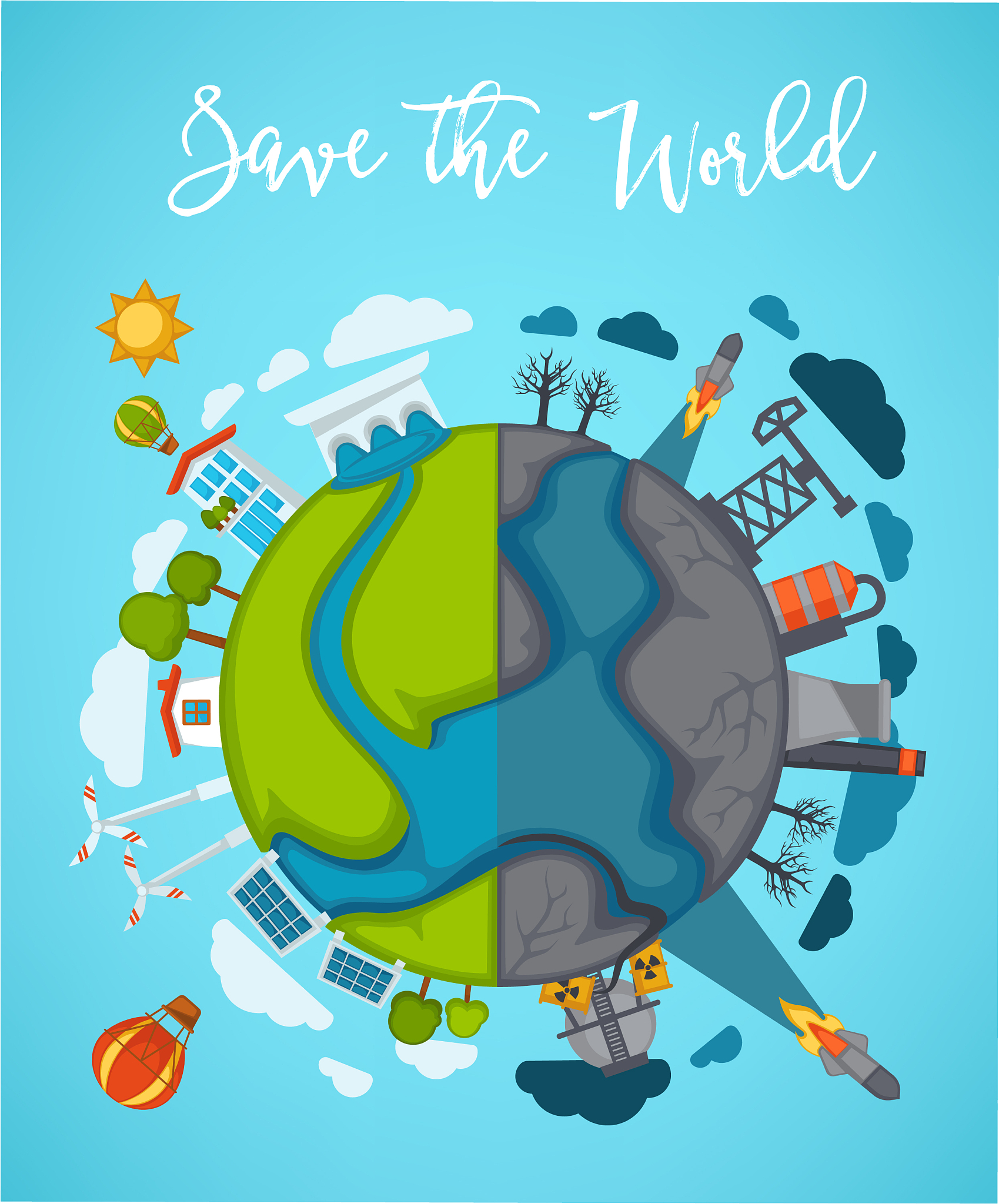 save world agitation poster with globe divided in