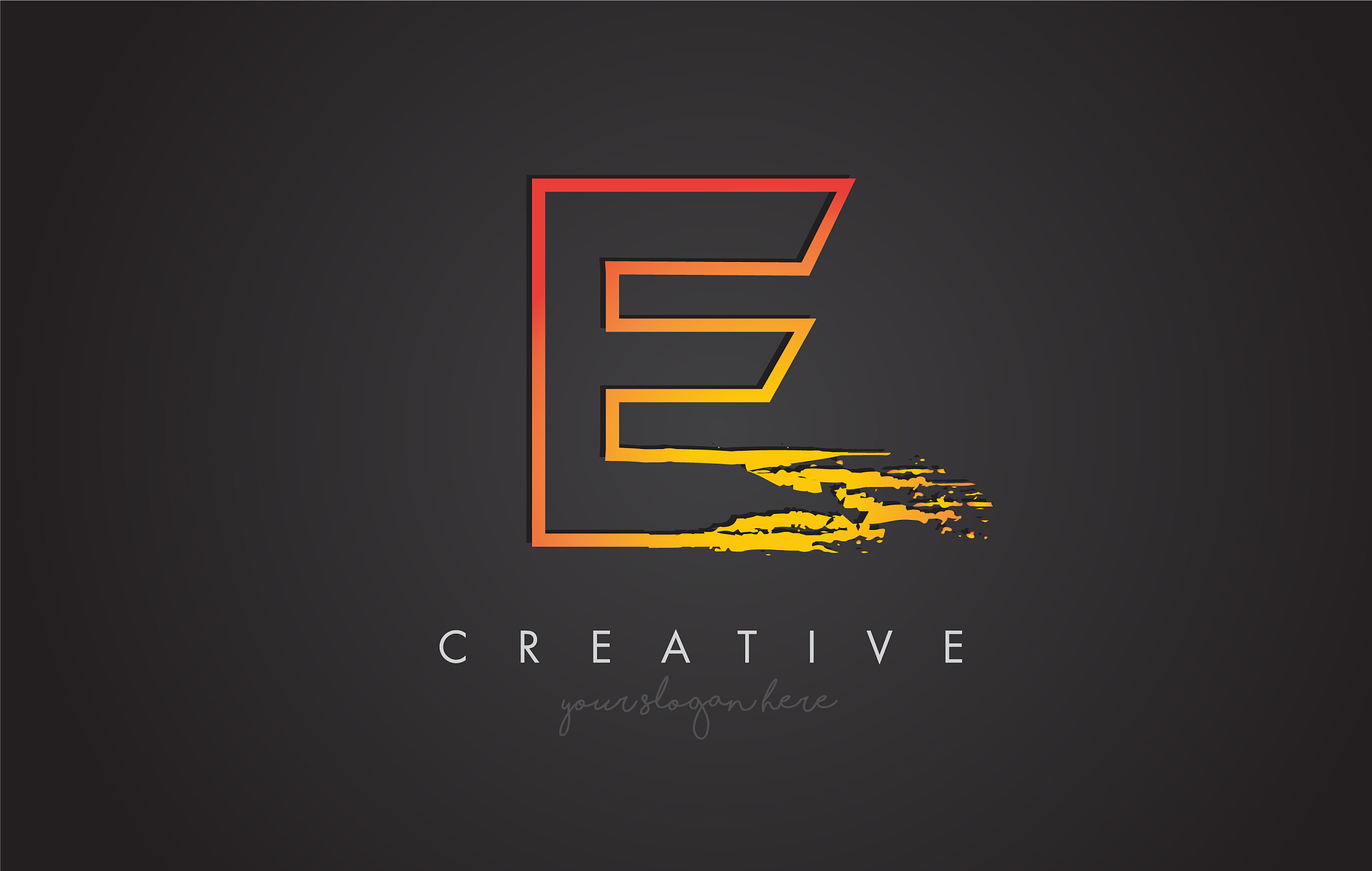 e letter design with golden outline and grunge