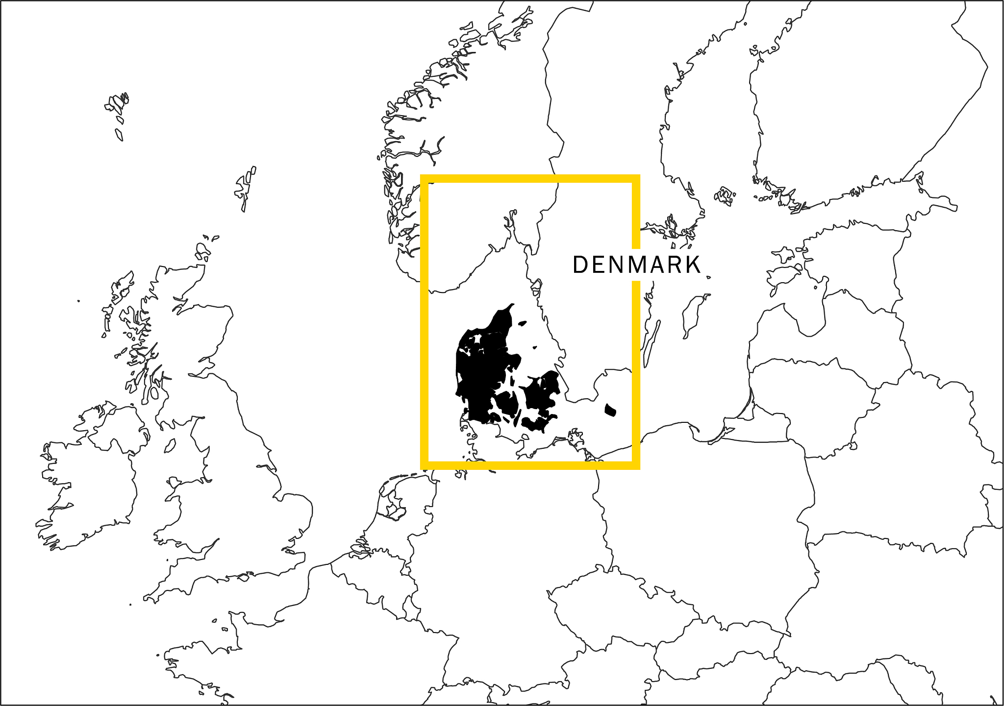 denmark map yellow frame geography national