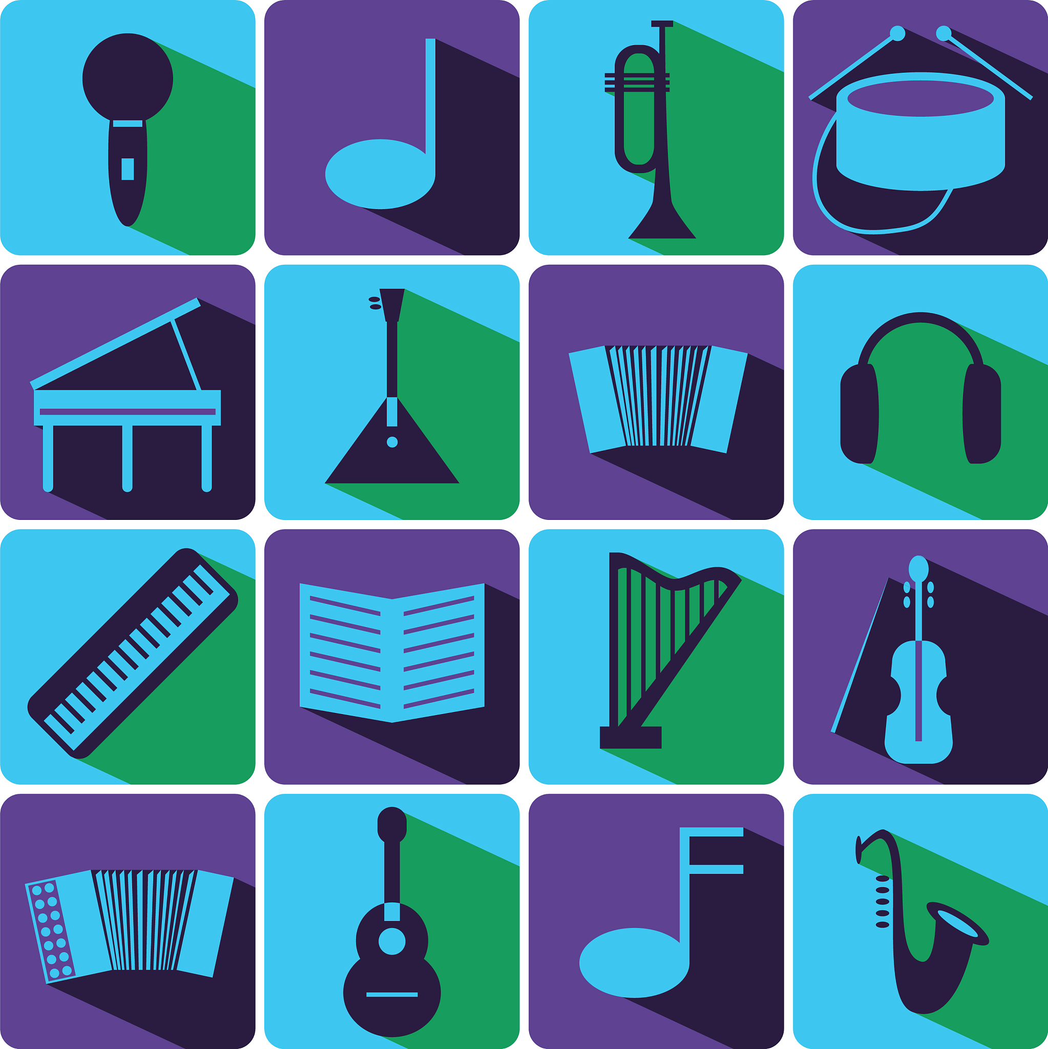 music icon set with shadow