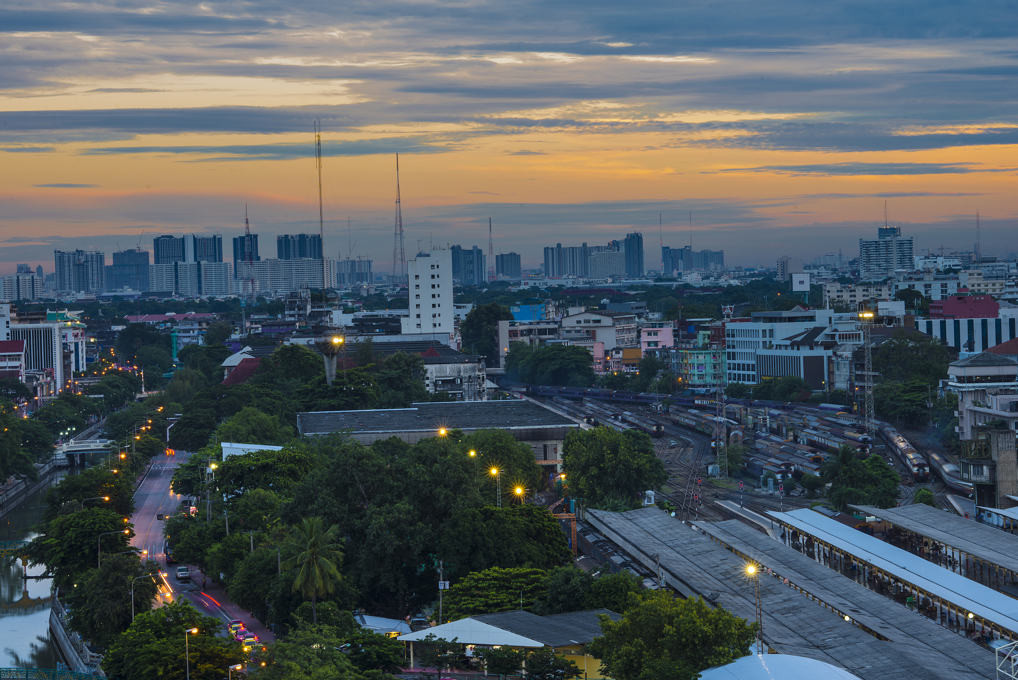 bangkok skyline at twilight, thailand.