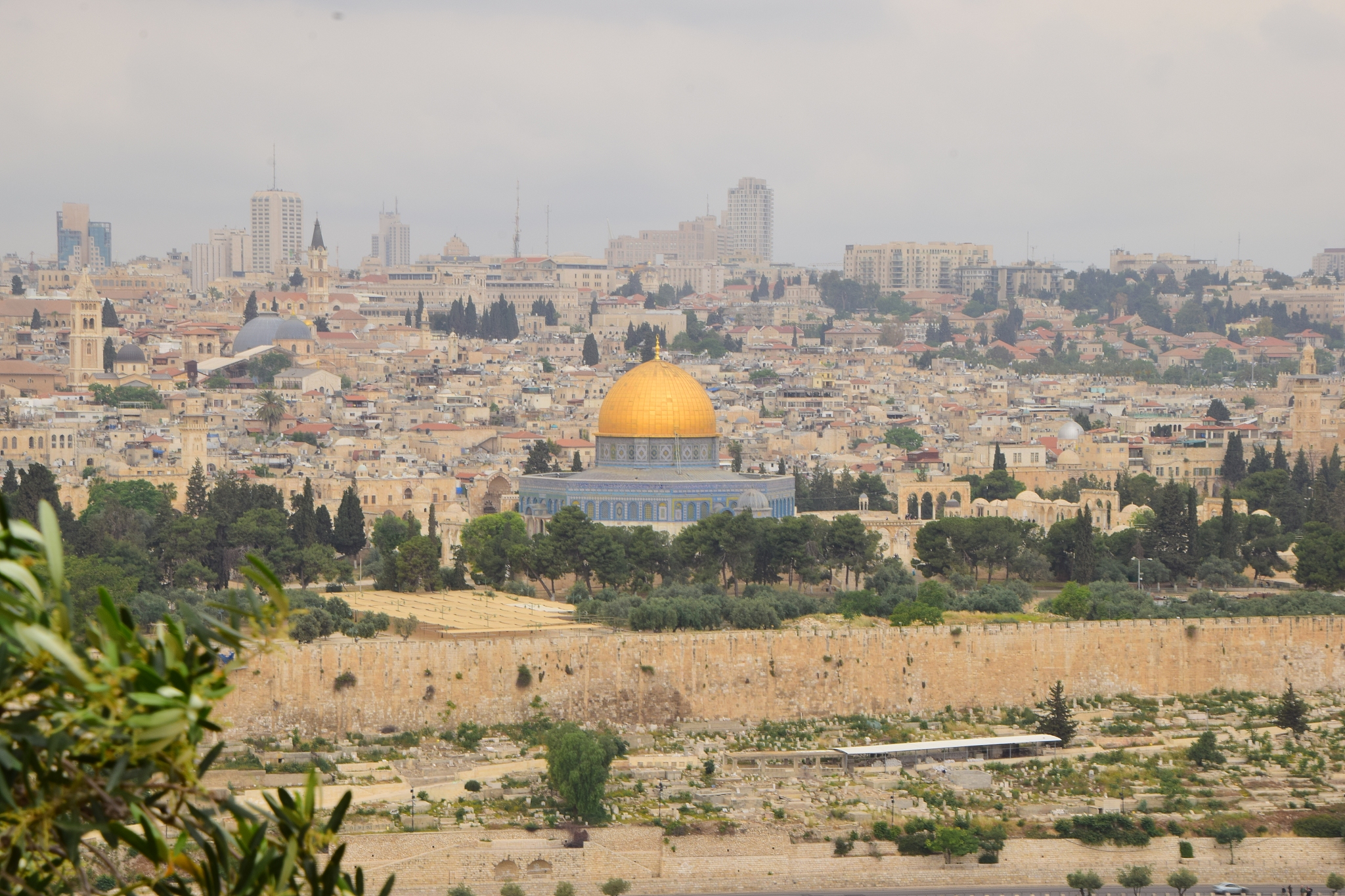 dome of the rock and jerusalem from above the garden of gethsema