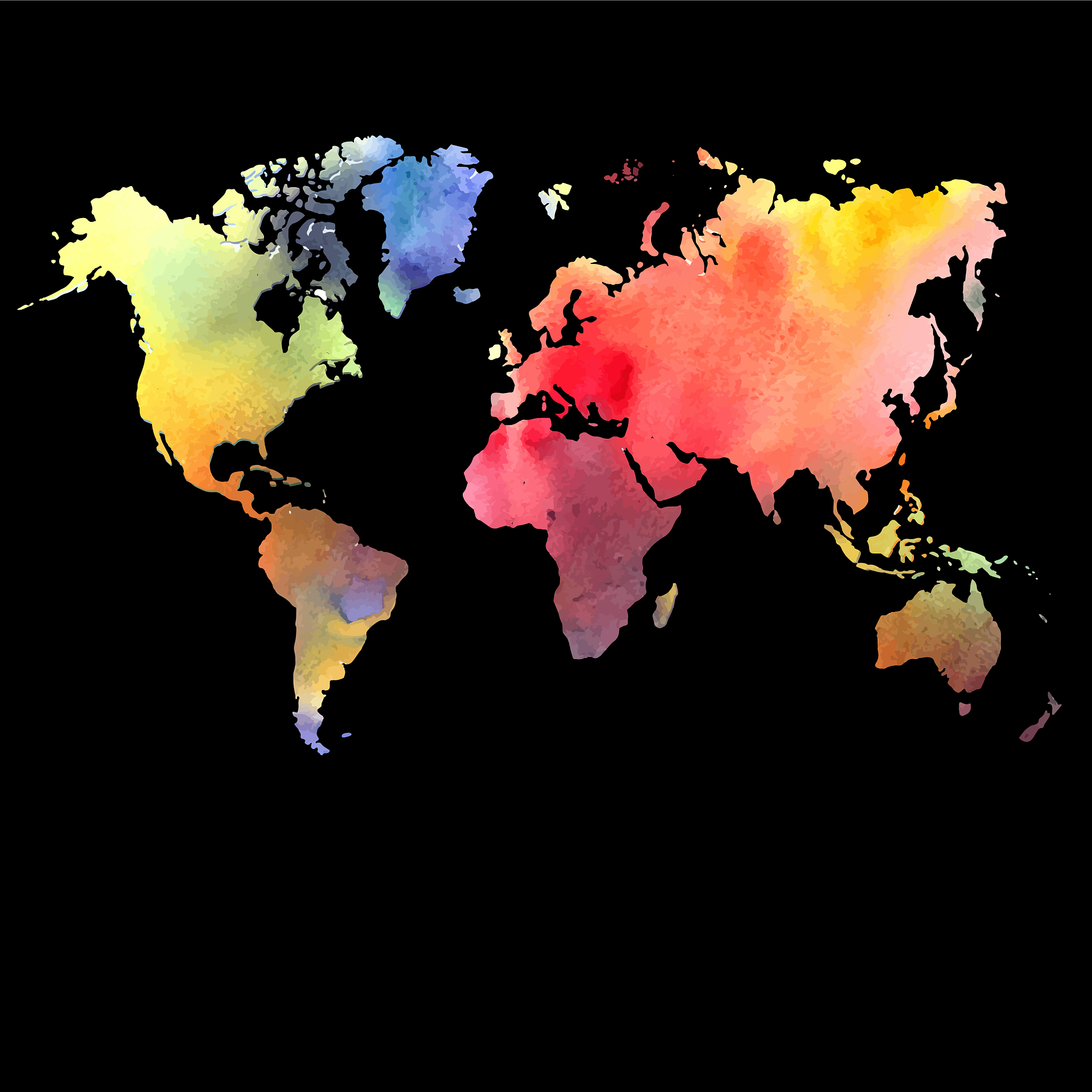 watercolor map on a black background