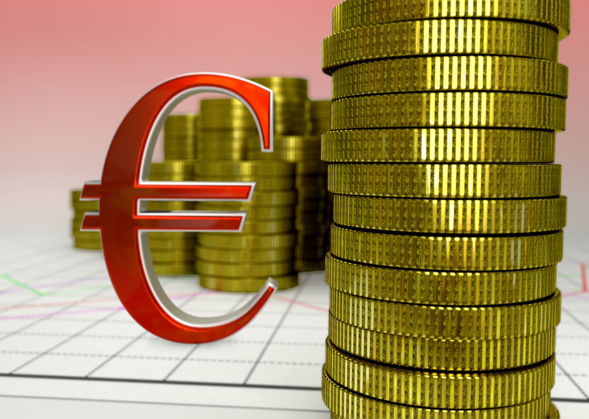 golden coins and red euro symbol