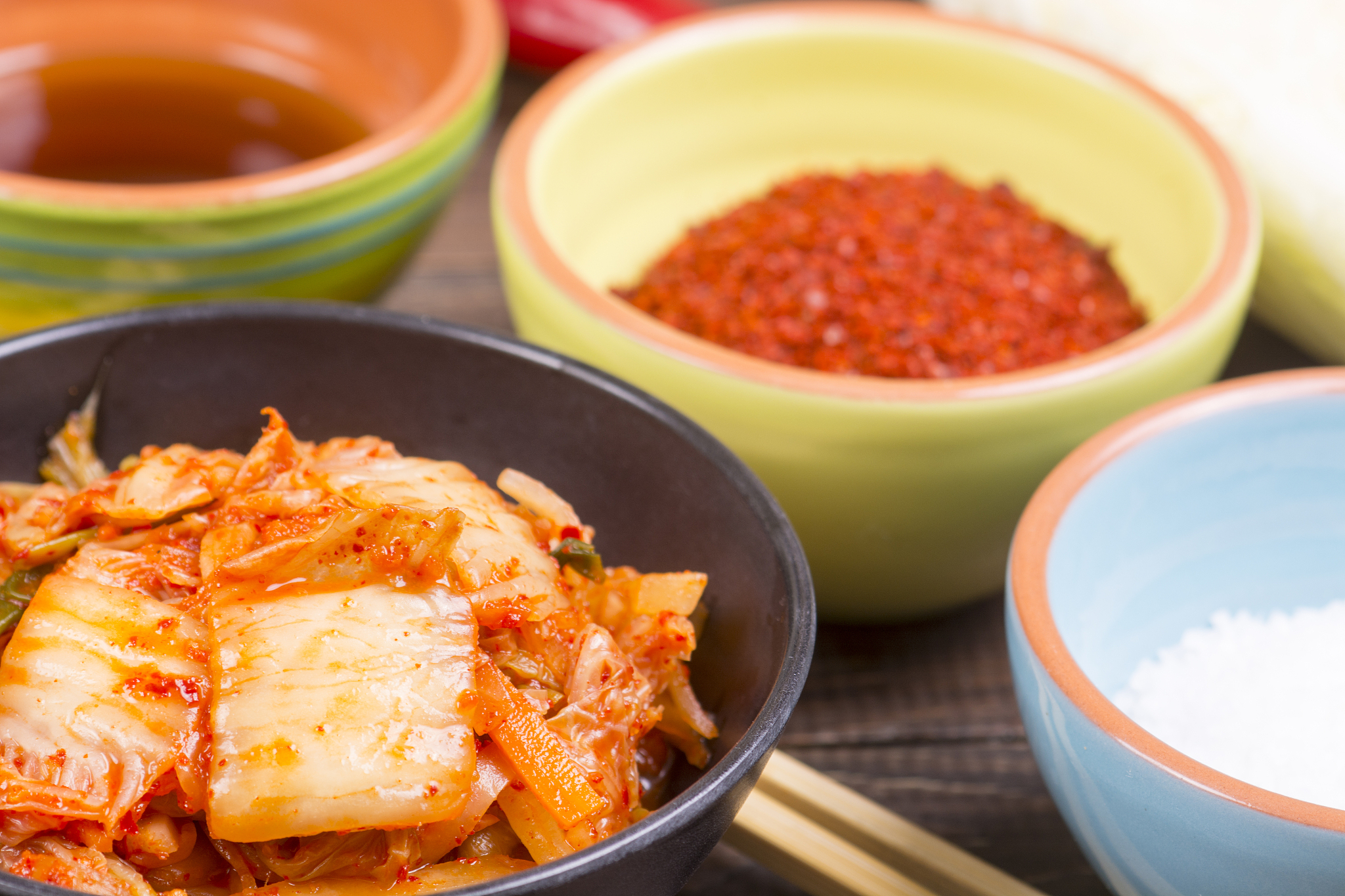 kimchi or kimchee in black bowl