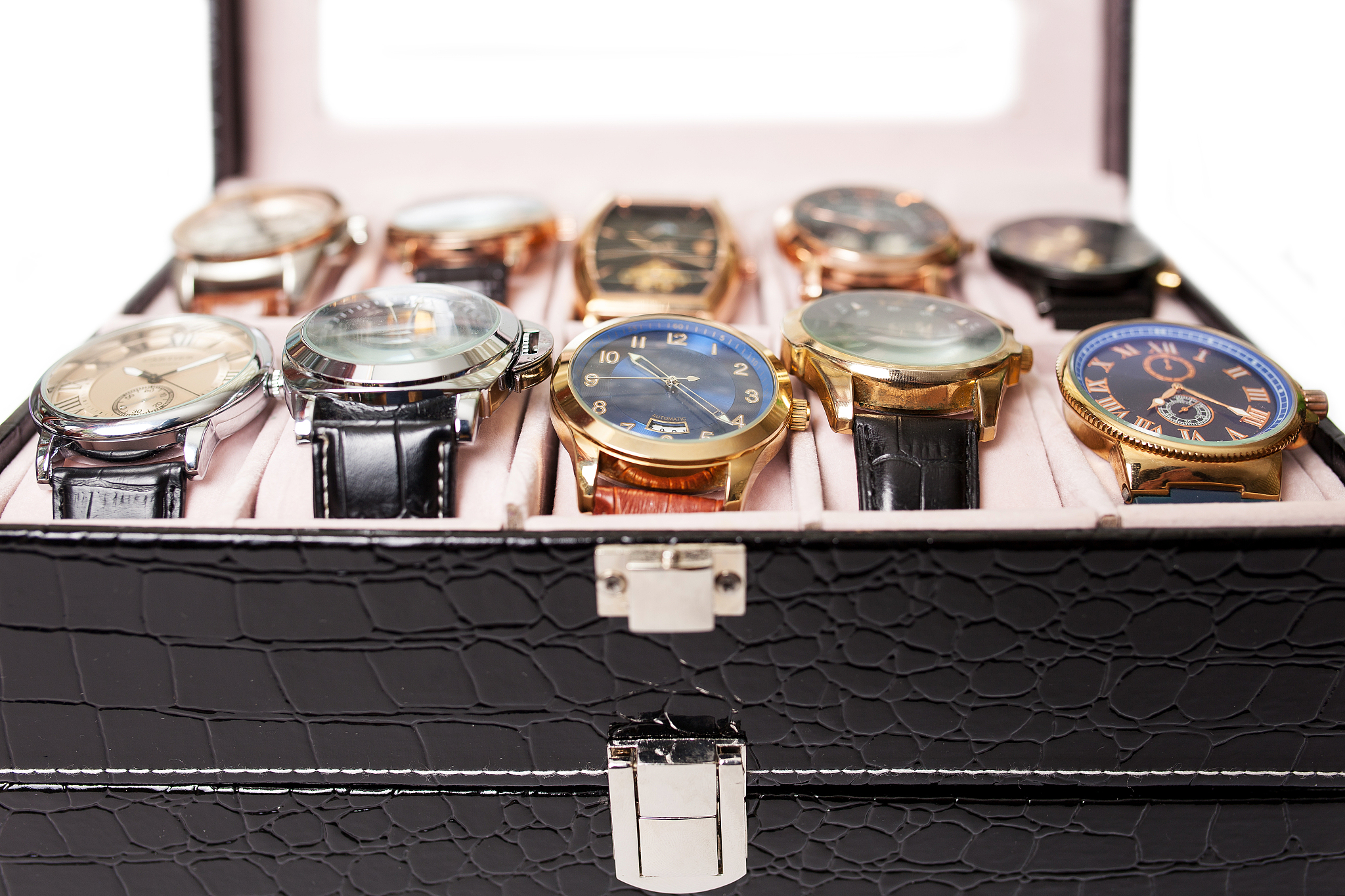 storage box with collection of men wrist watches