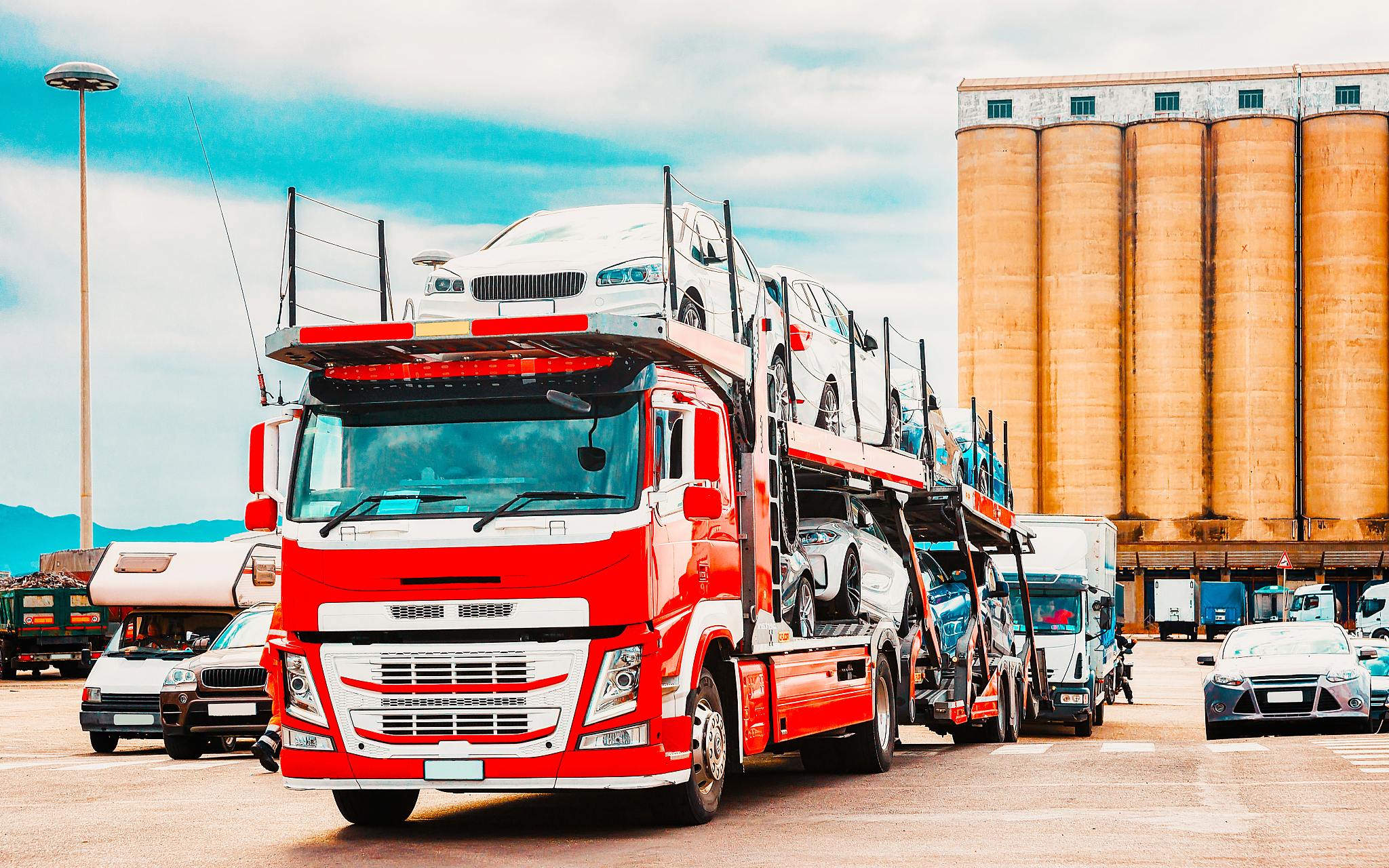 car transporter at port of cagliari sardinia island italy reflex