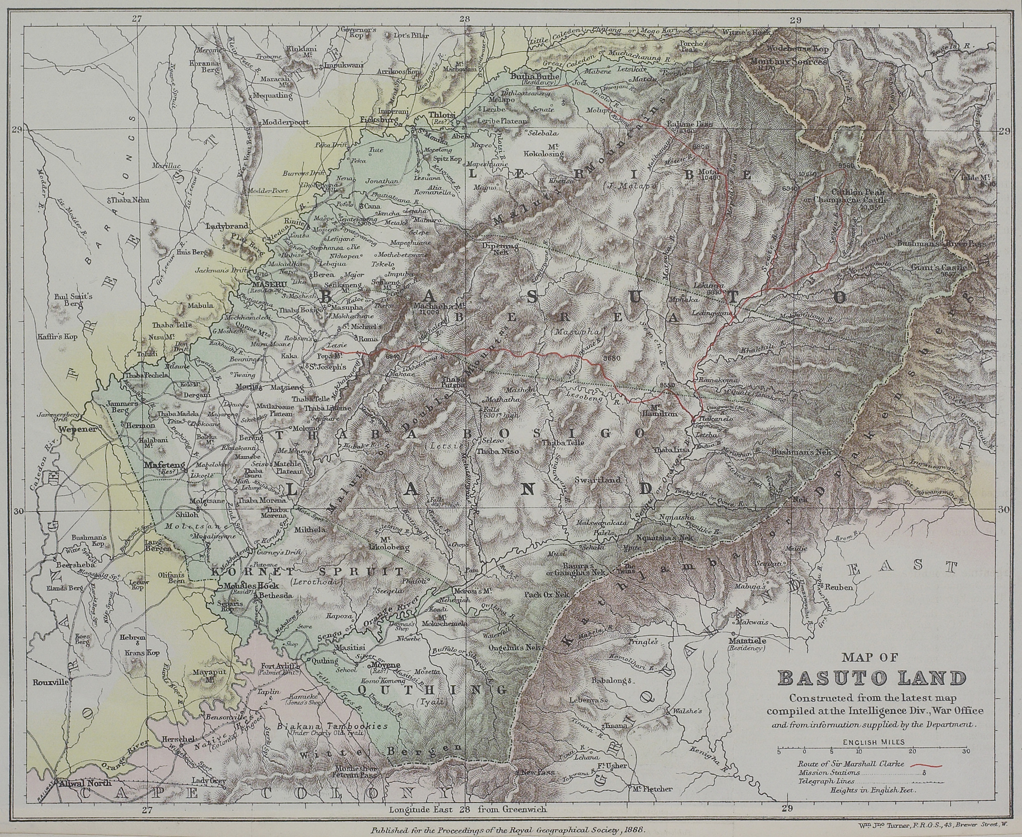 antique map of basuto land , kingdom of lesotho