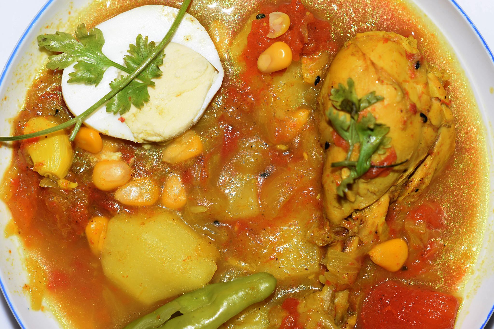 asian food plate. meat, chicken, egg, vegetables, stew, main cou