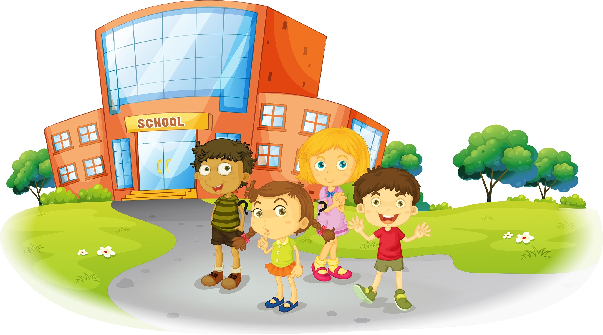 boys and girls standing on the school ground