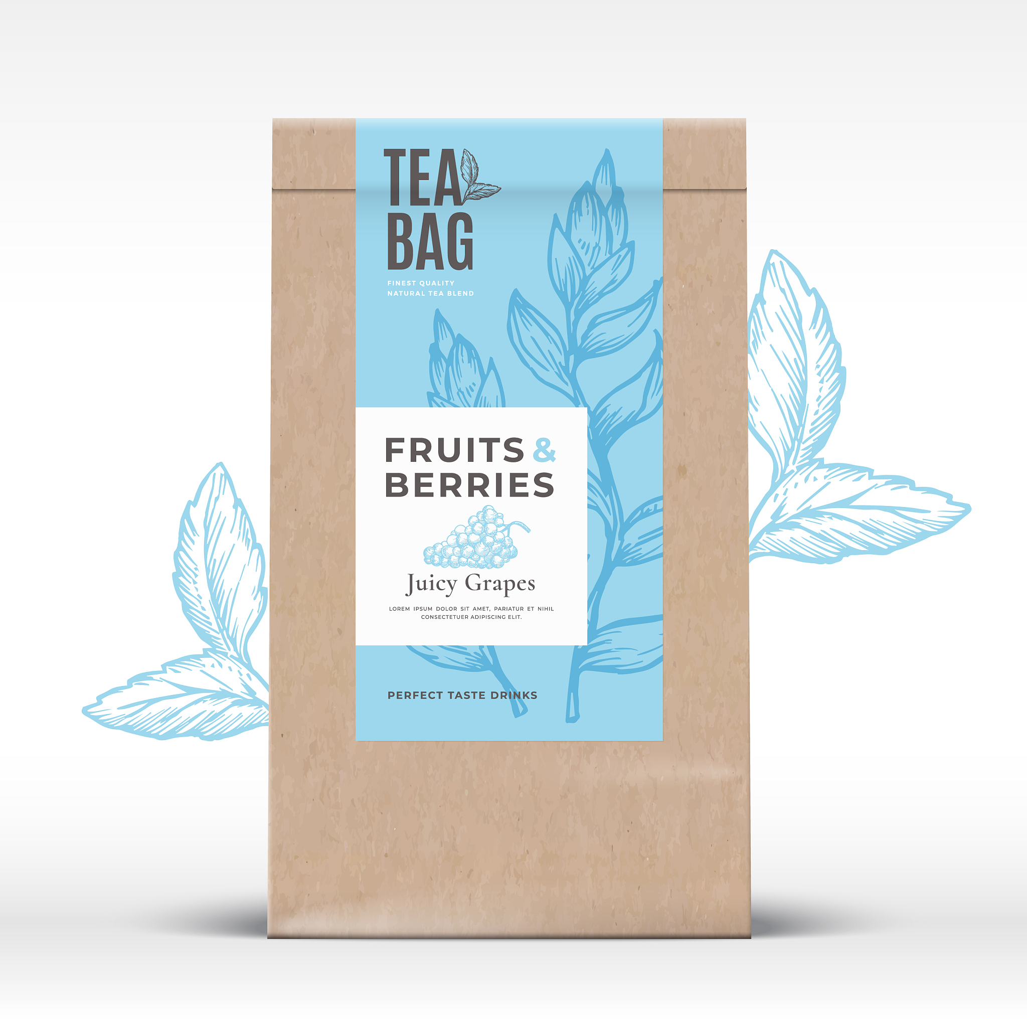 craft paper <strong>b</strong>ag with fruit and berries tea label
