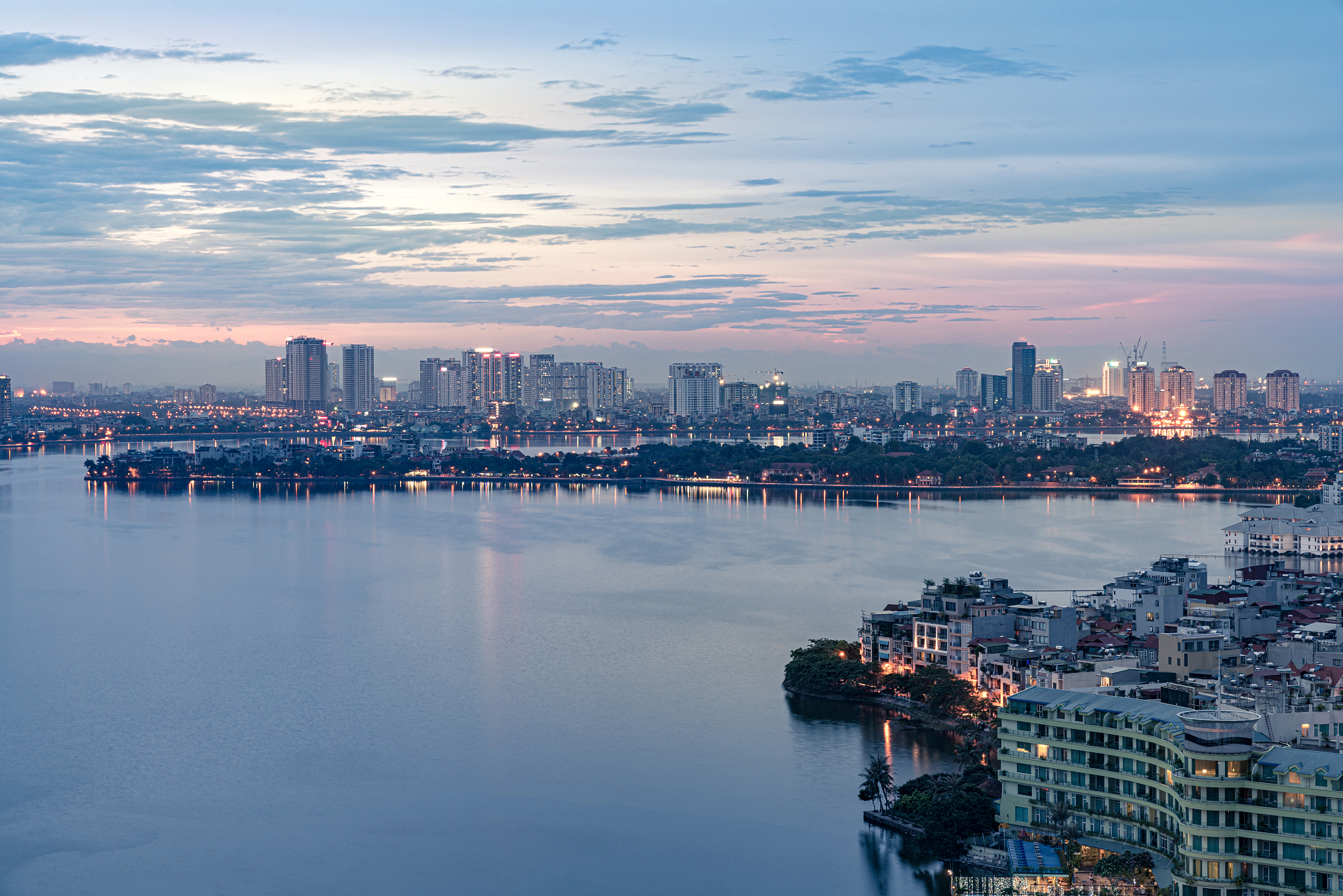 aerial view of hanoi skyline at west lake or ho tay. hanoi citys