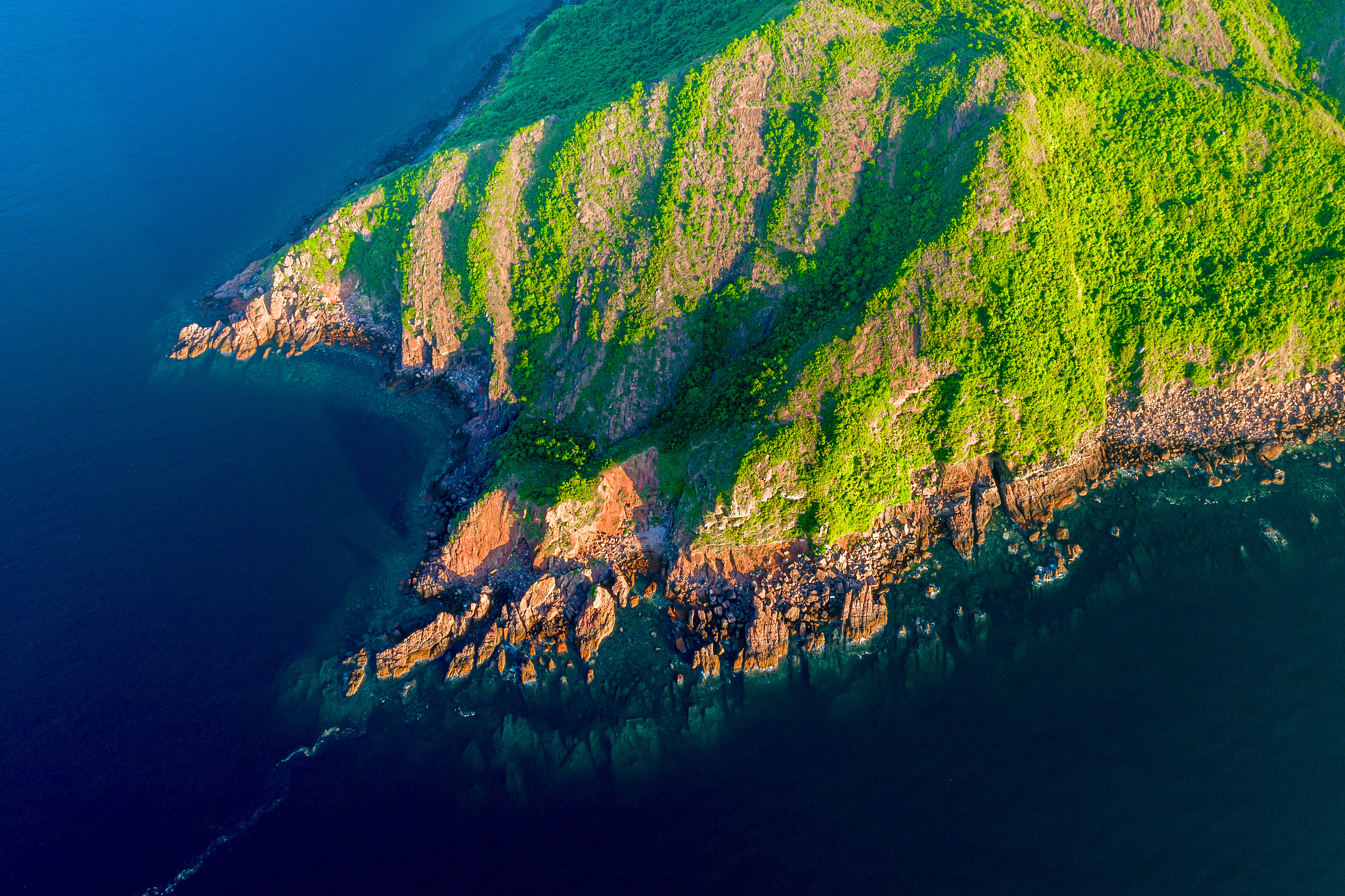 drone view of a seascape of tap mun or grass island where is loc