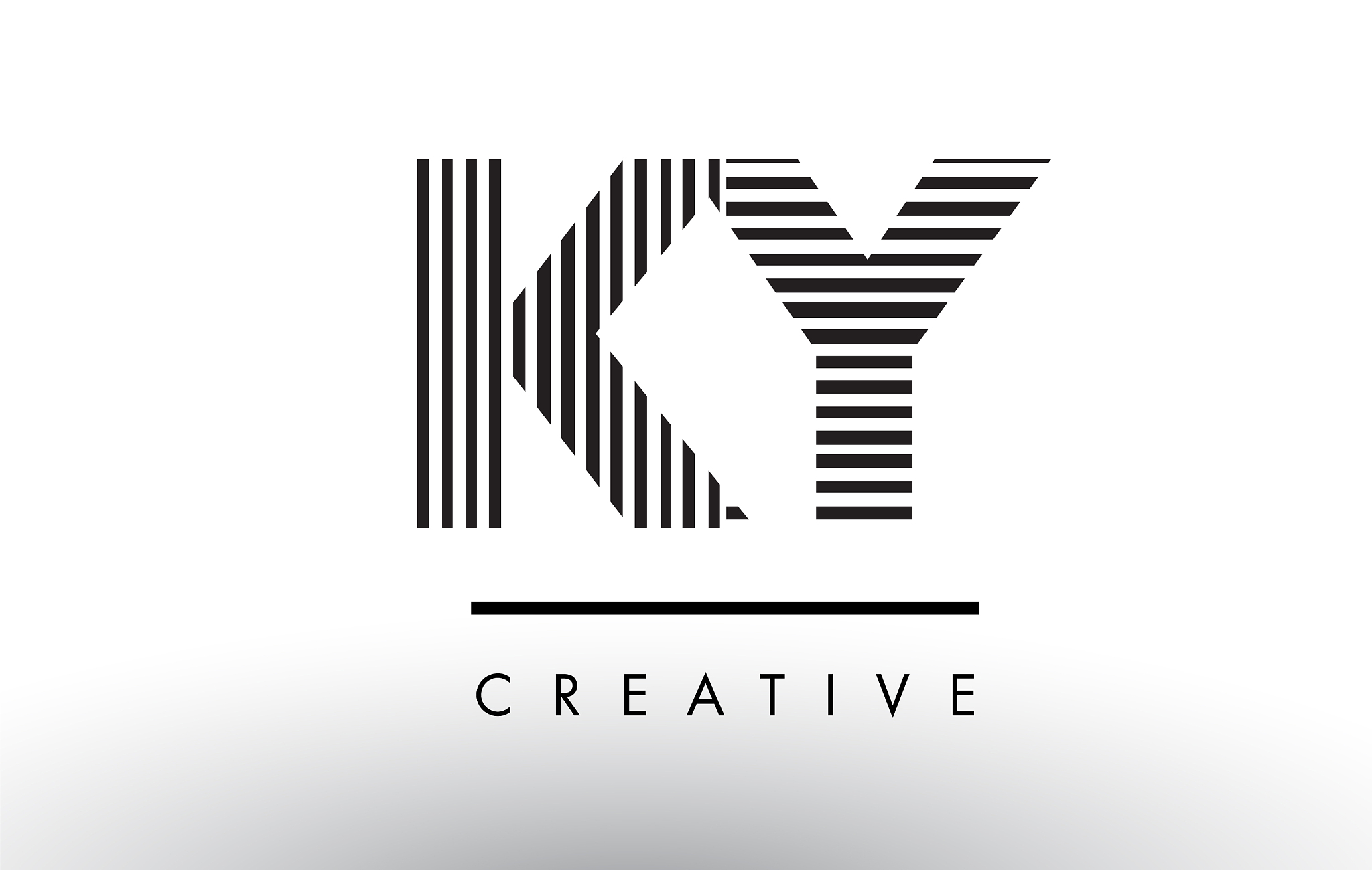 ky k y black and white lines letter logo design