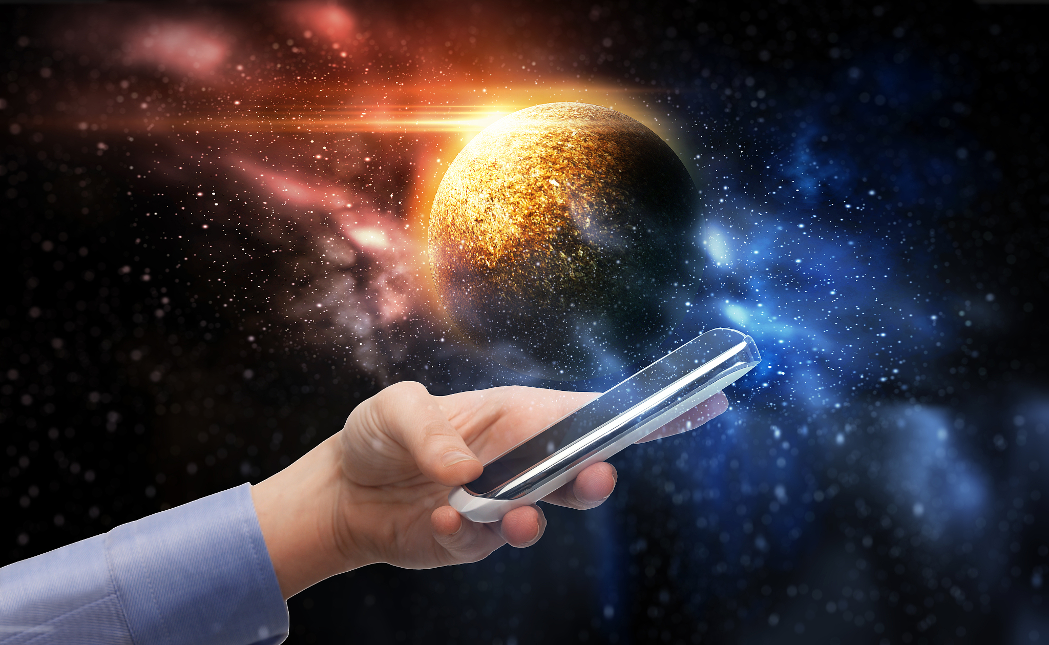 business, future technology and people concept - female hand hol