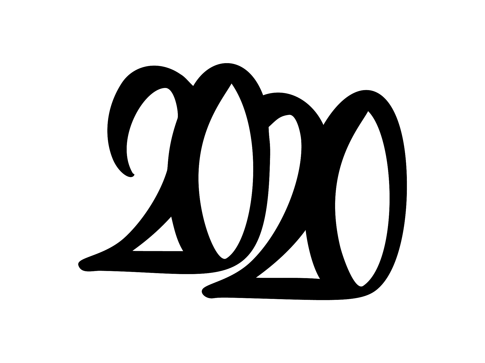 hand drawn vector lettering calligraphy black number text 2020. 