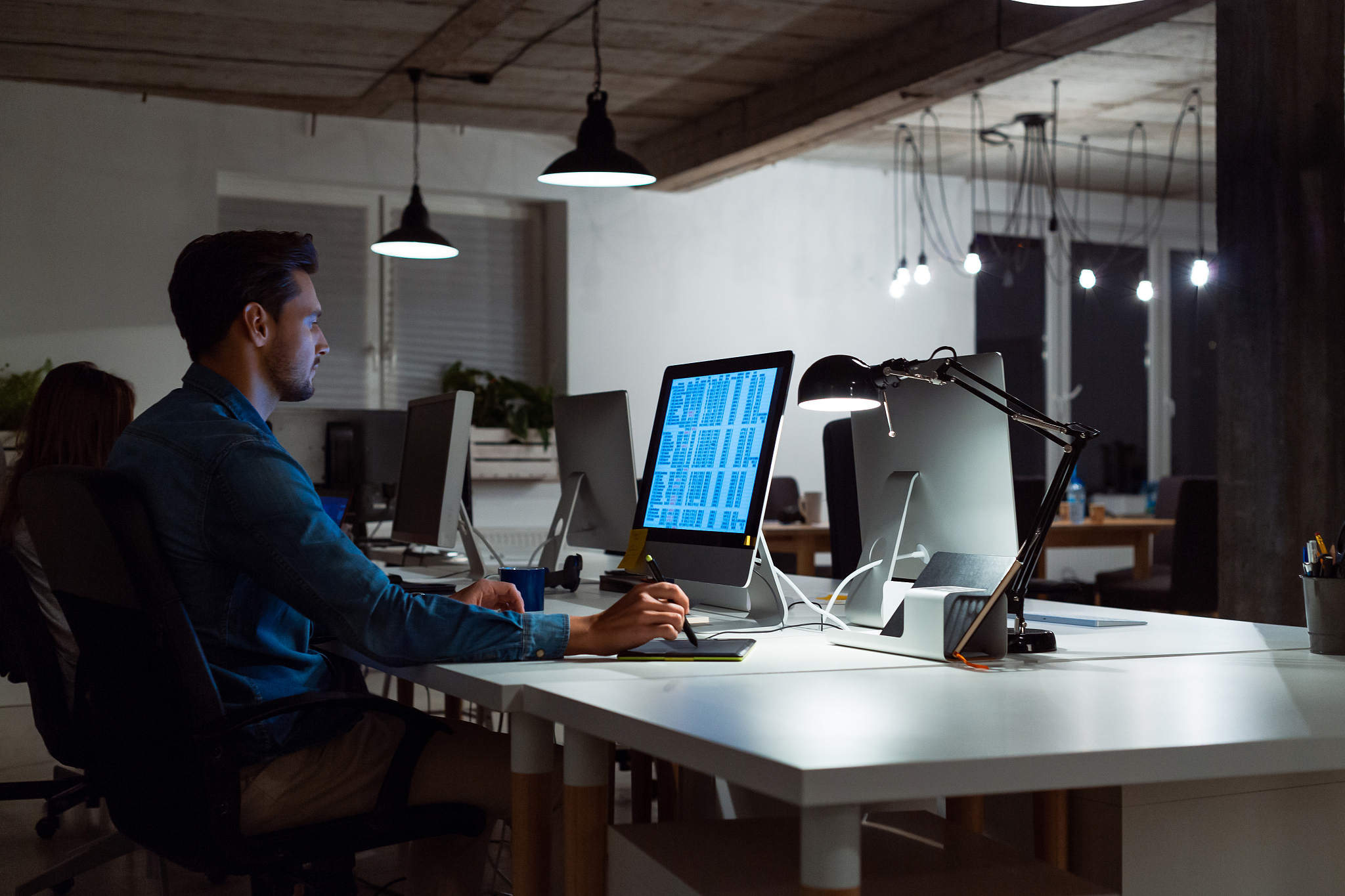 businessman working late at creative office