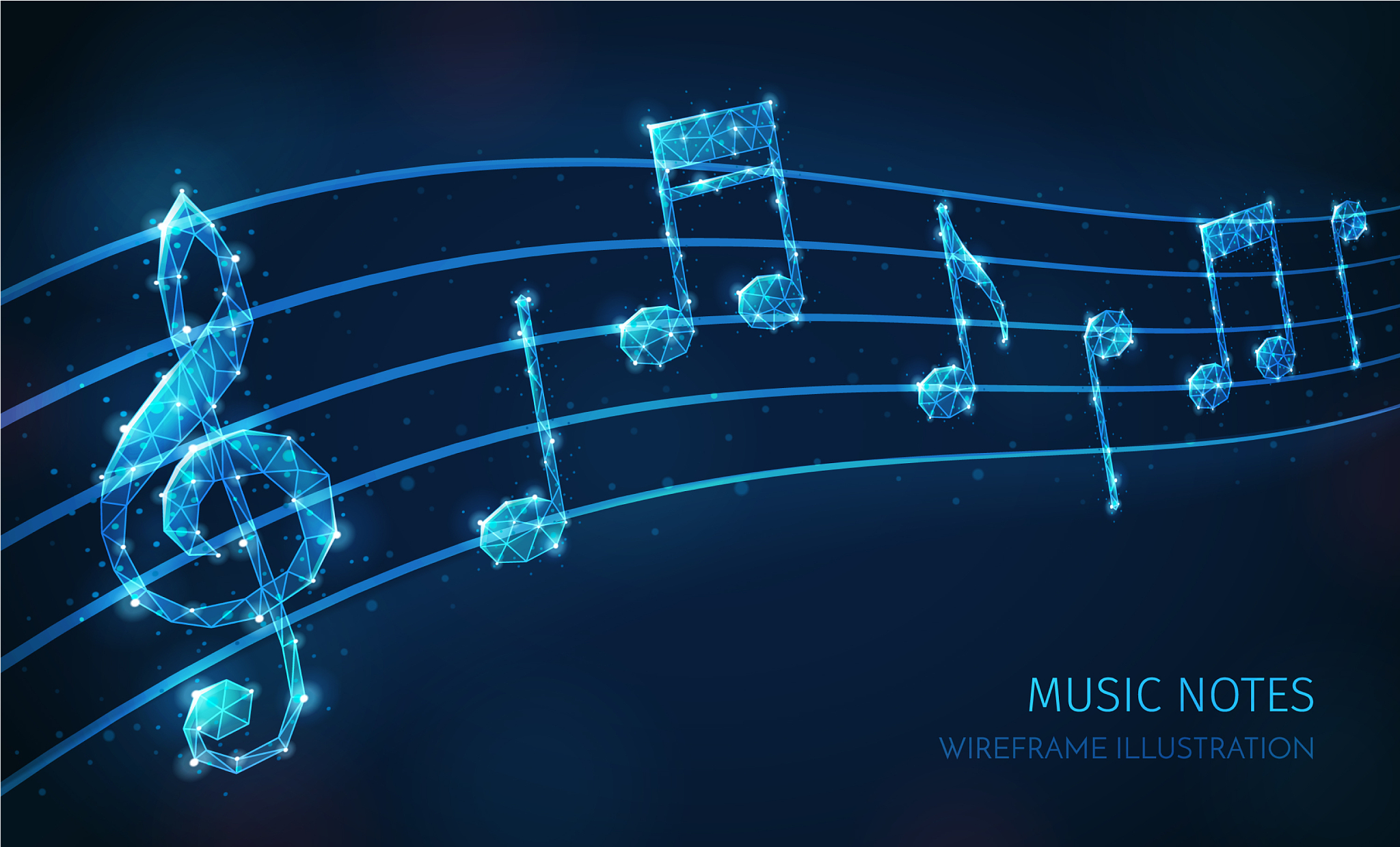 music notes wireframe composition