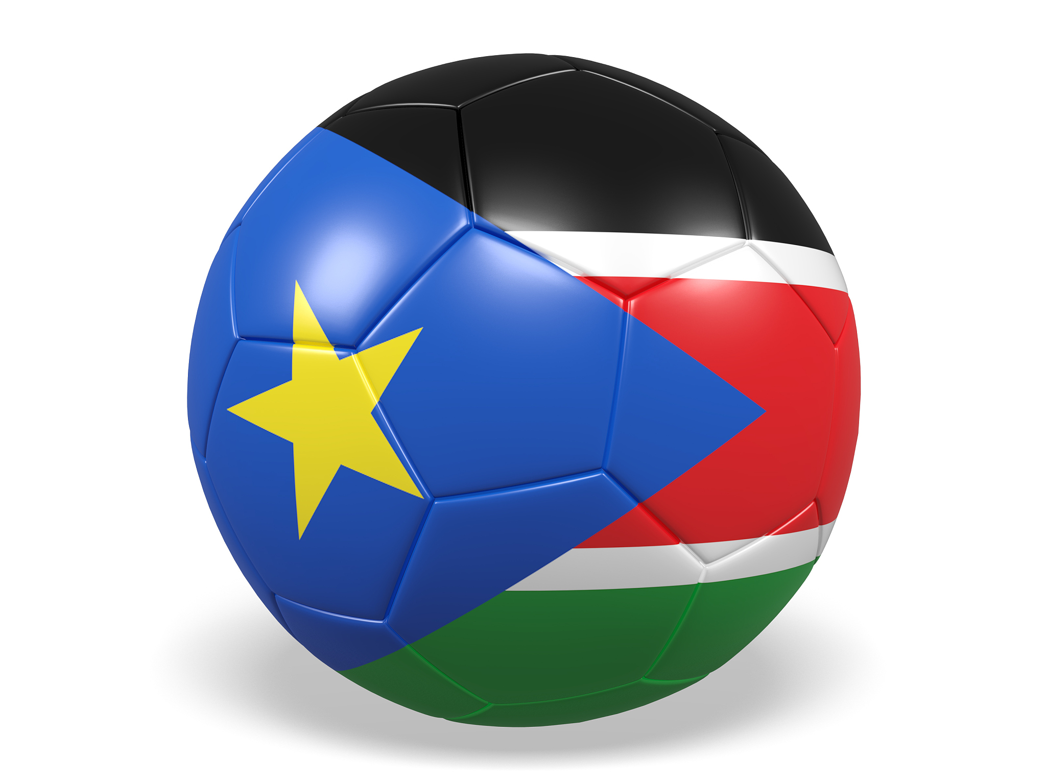 football/soccer ball with a south sudan flag.