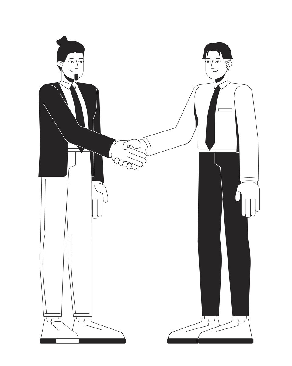 两位商务男士握手达成一致的二维线条人物
